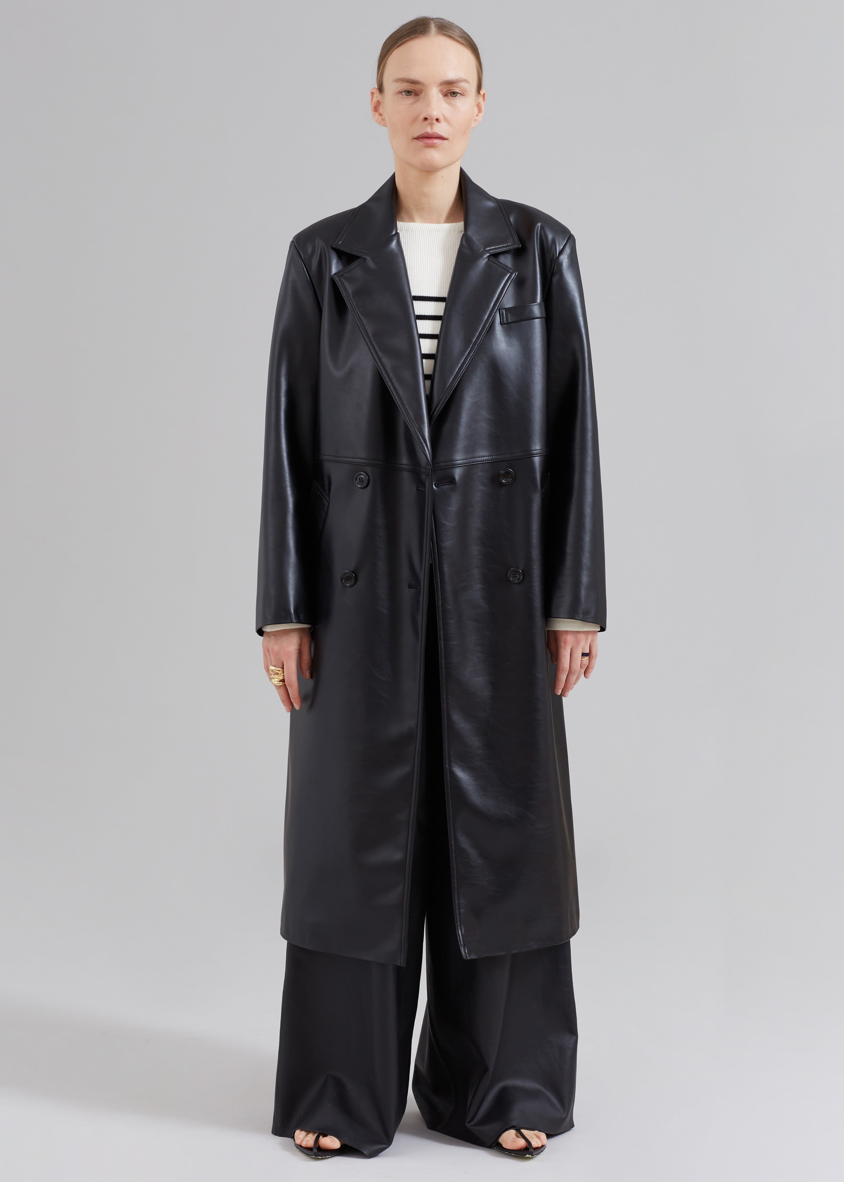 Kaja Faux-Leather Coat - Black - 5