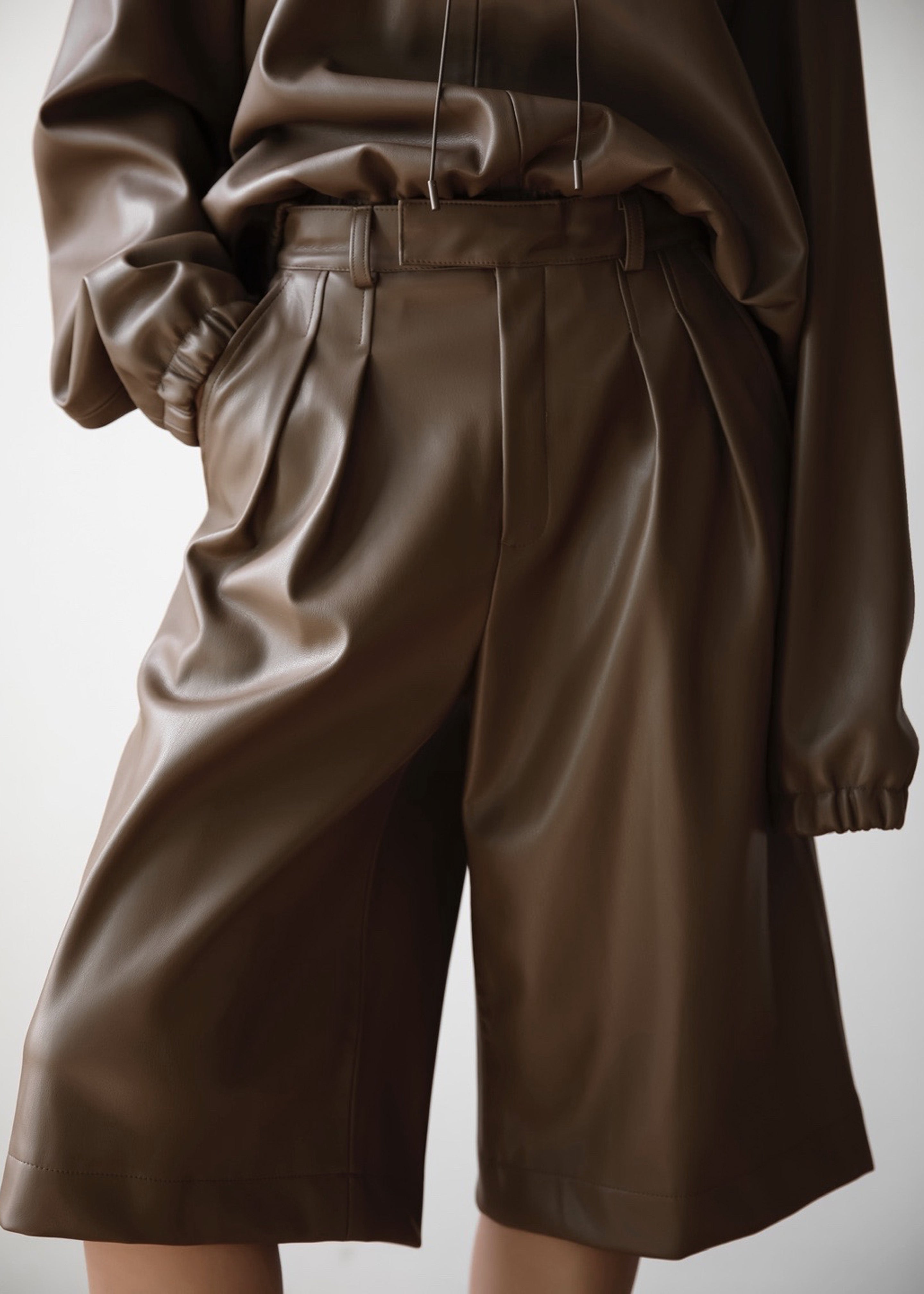 Kerang Faux Leather Bermuda Shorts - Brown