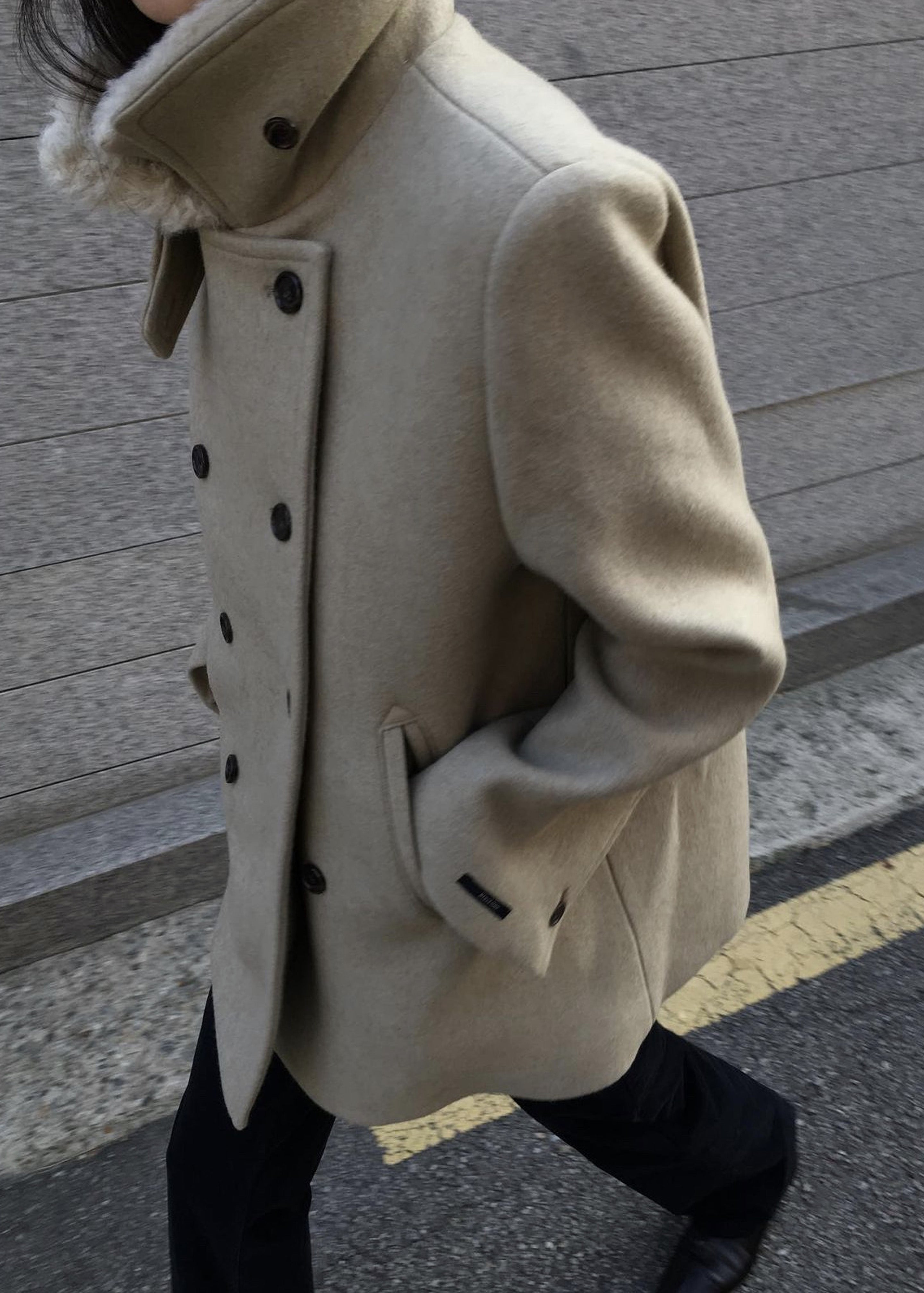 Beige clearance wool peacoat