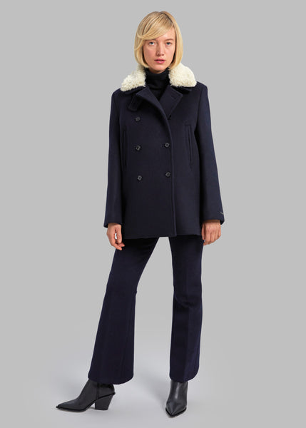 Kimmo Faux Fur Collar Peacoat - Navy – The Frankie Shop