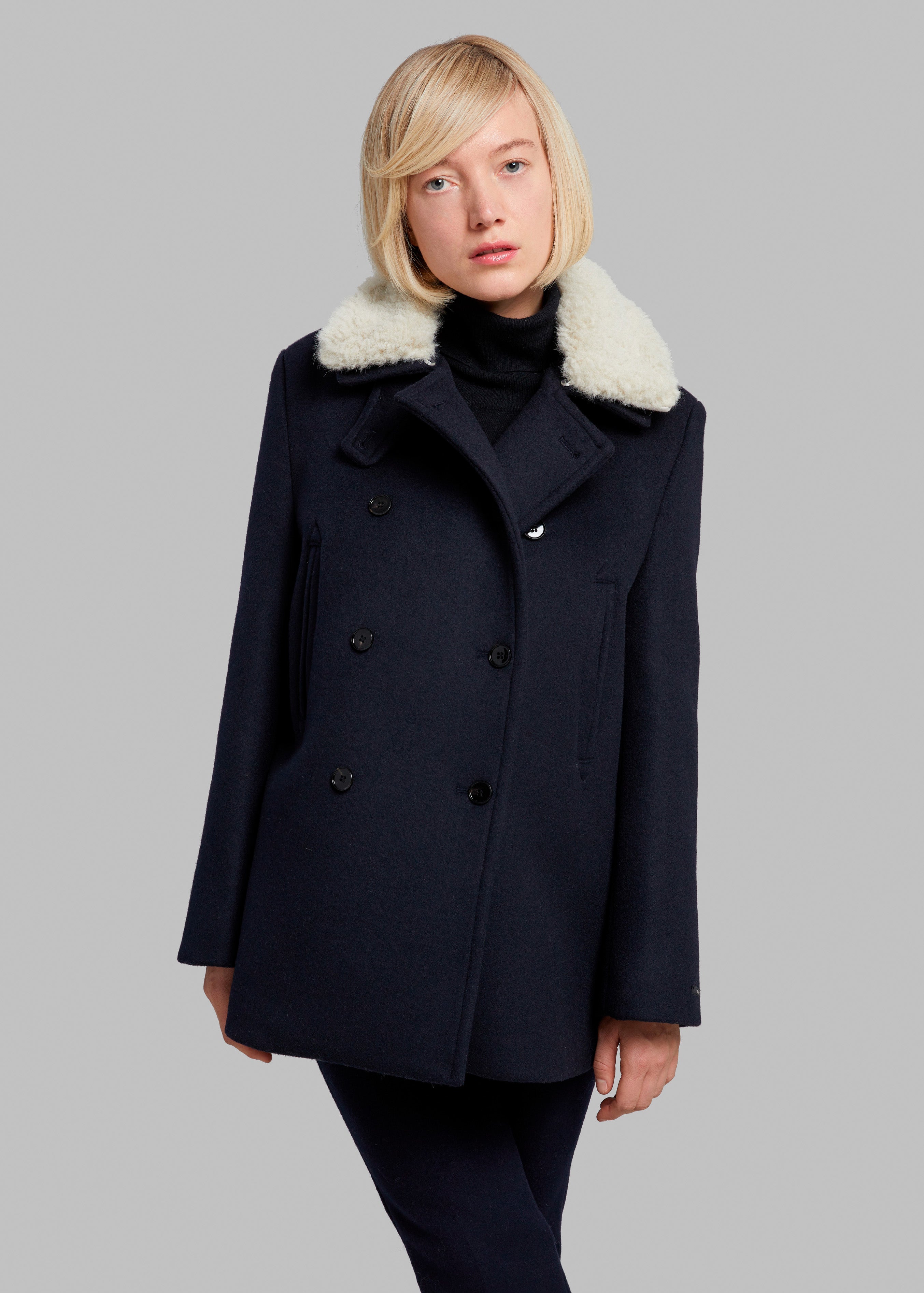 Kimmo Faux Fur Collar Peacoat - Navy – The Frankie Shop