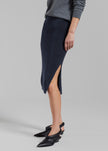 Low Classic Side Slit Knit Skirt - Navy