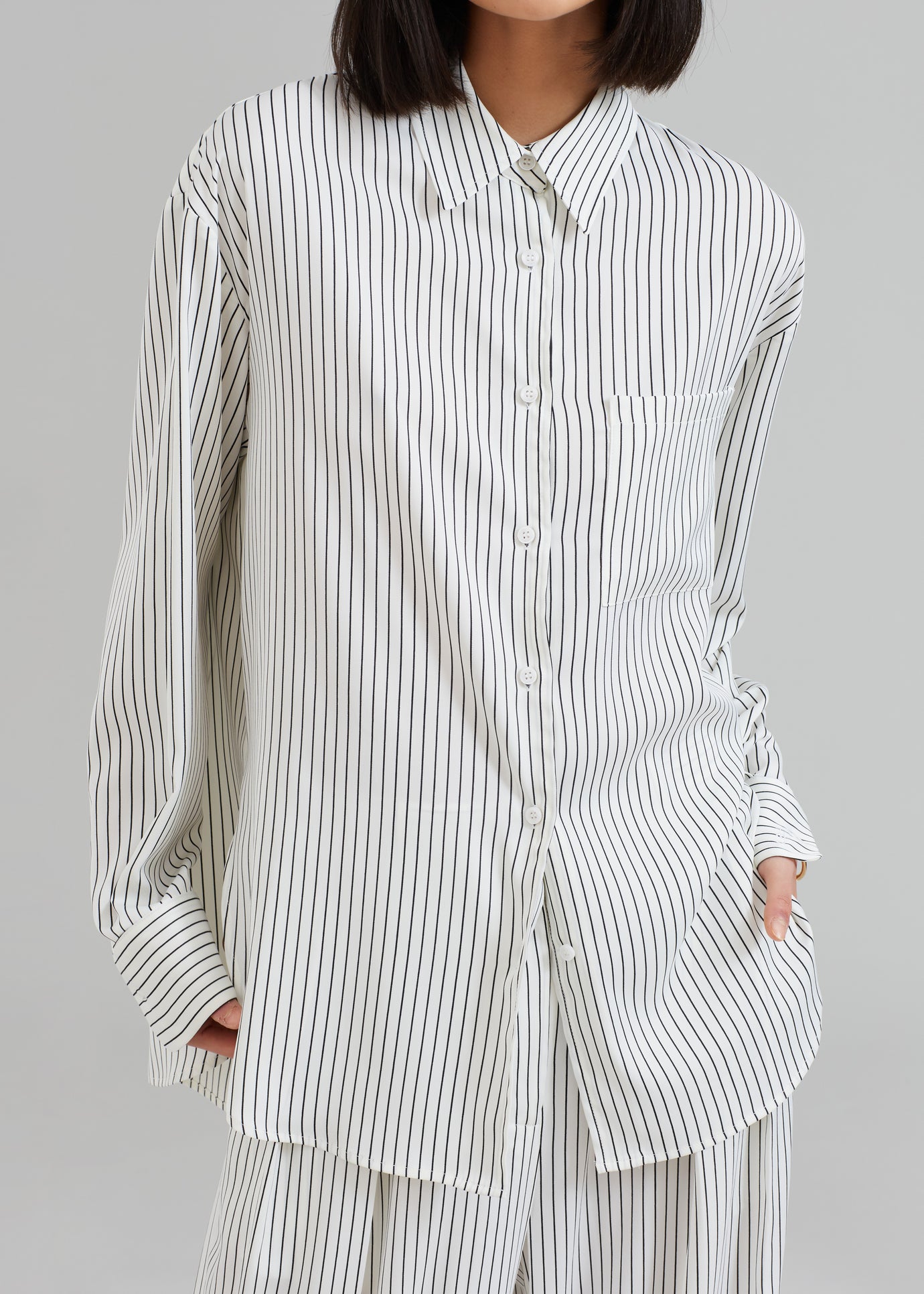 Lui Satin Shirt - White Pinstripe - 1
