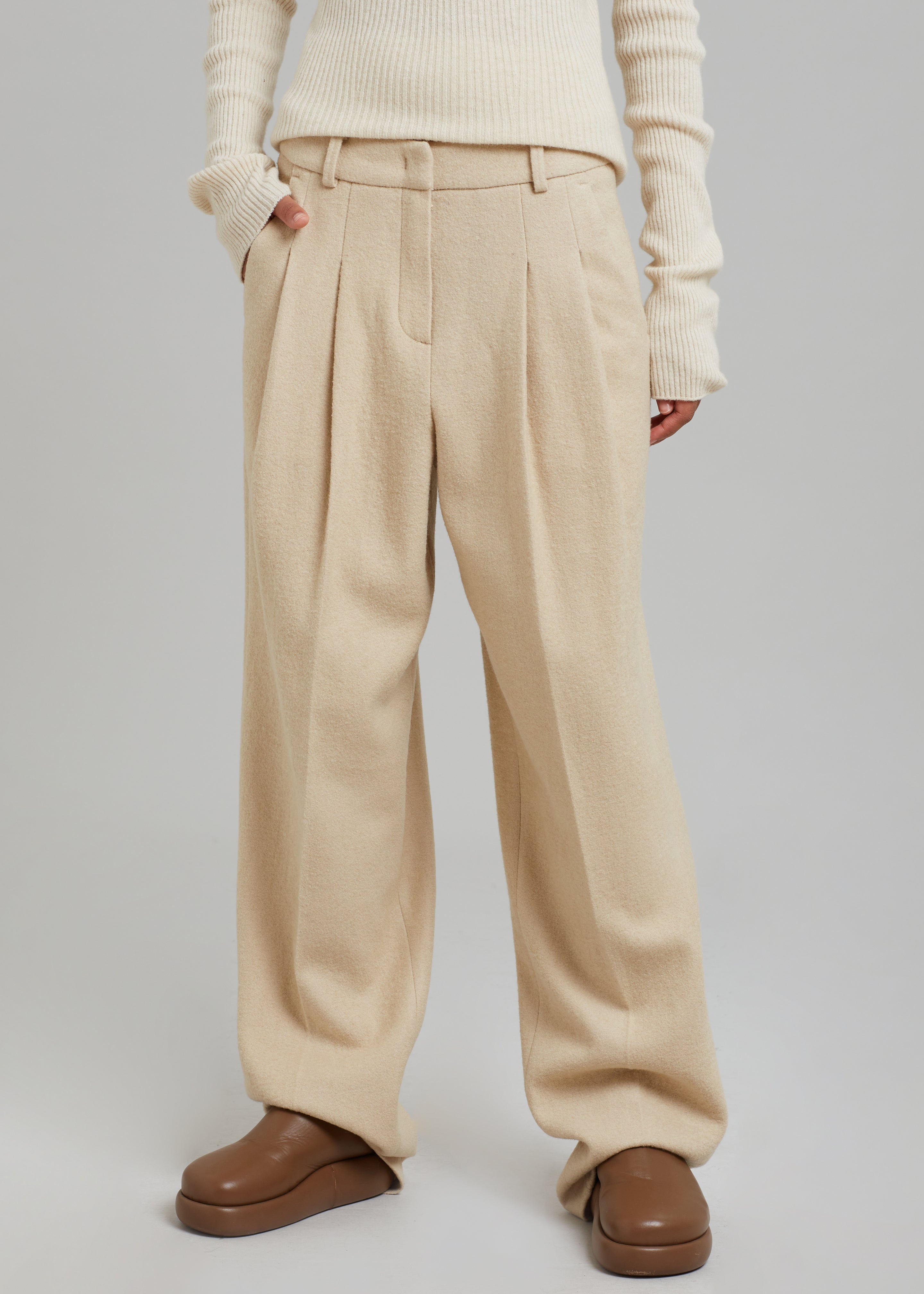Layton Boiled Wool Suit Pants - Beige - 2