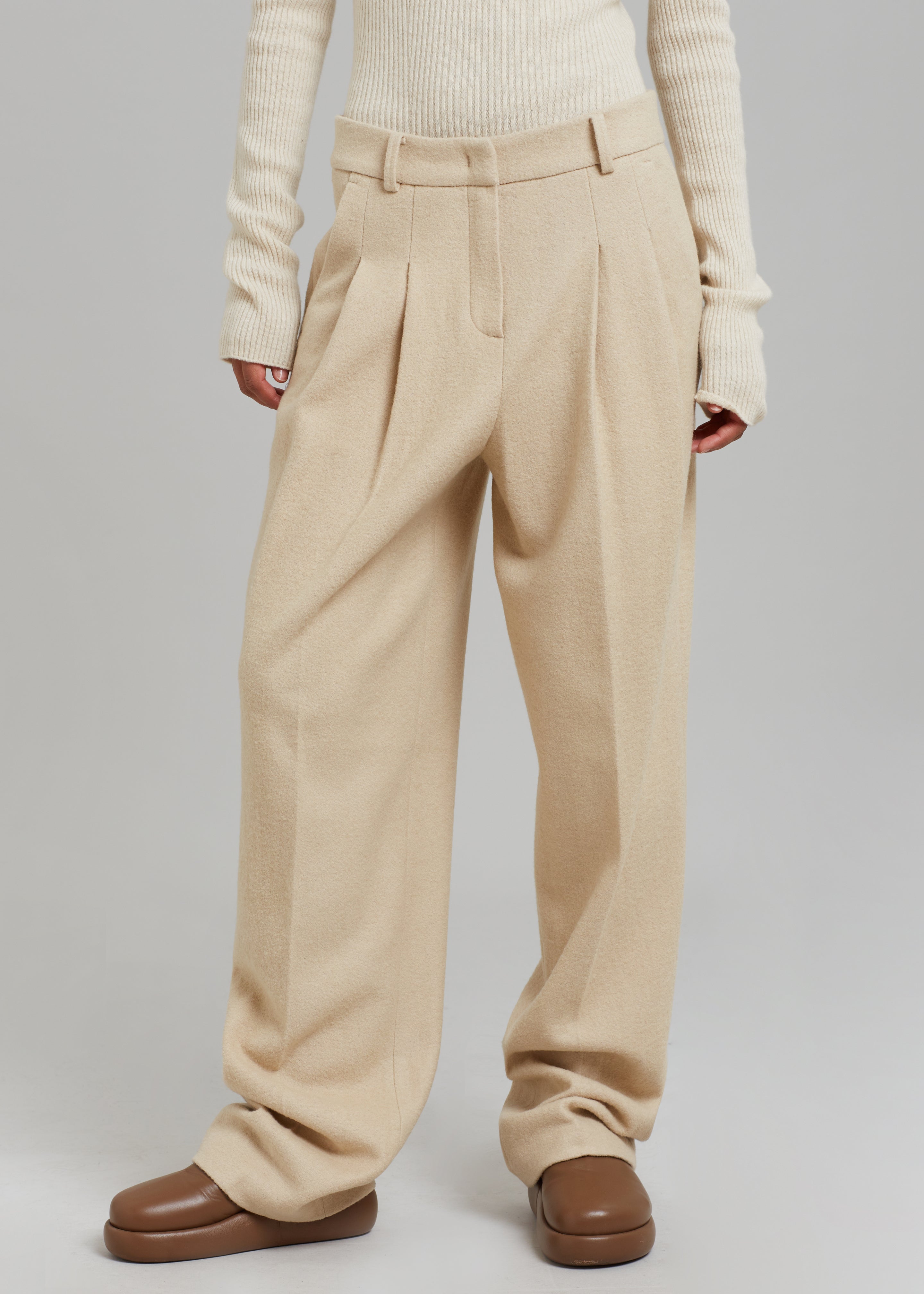 Layton Boiled Wool Suit Pants - Beige - 4