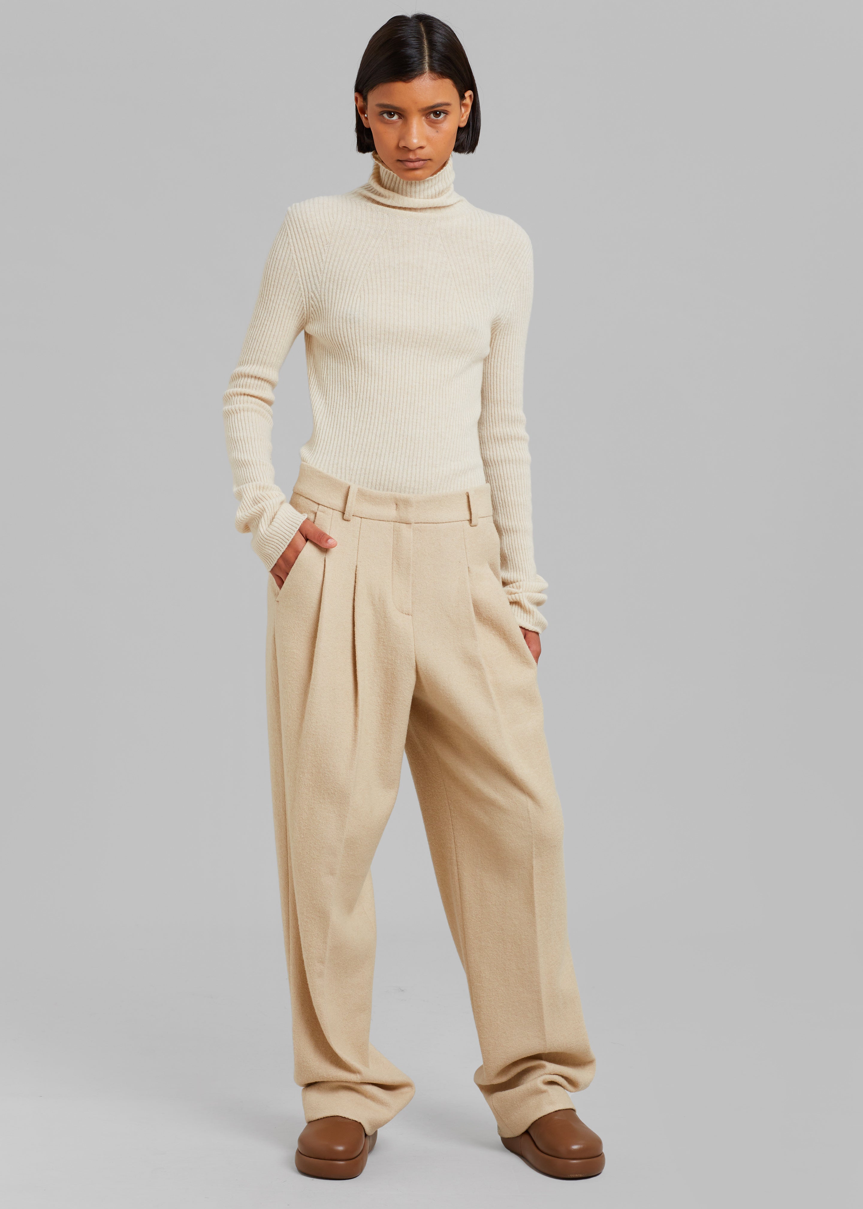 Layton Boiled Wool Suit Pants - Beige – The Frankie Shop
