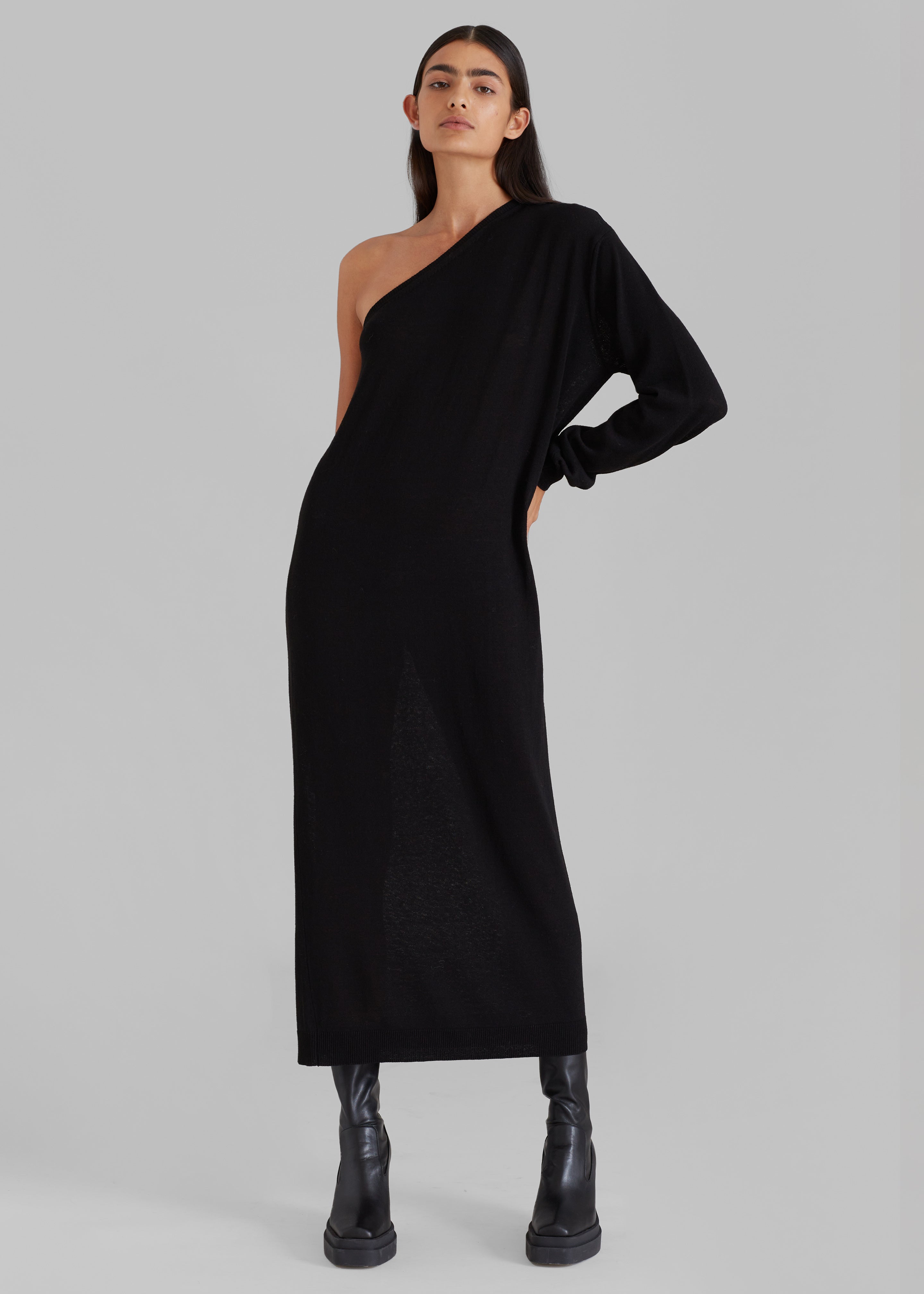 Lina One Shoulder Loose Knit Dress - Black – The Frankie Shop