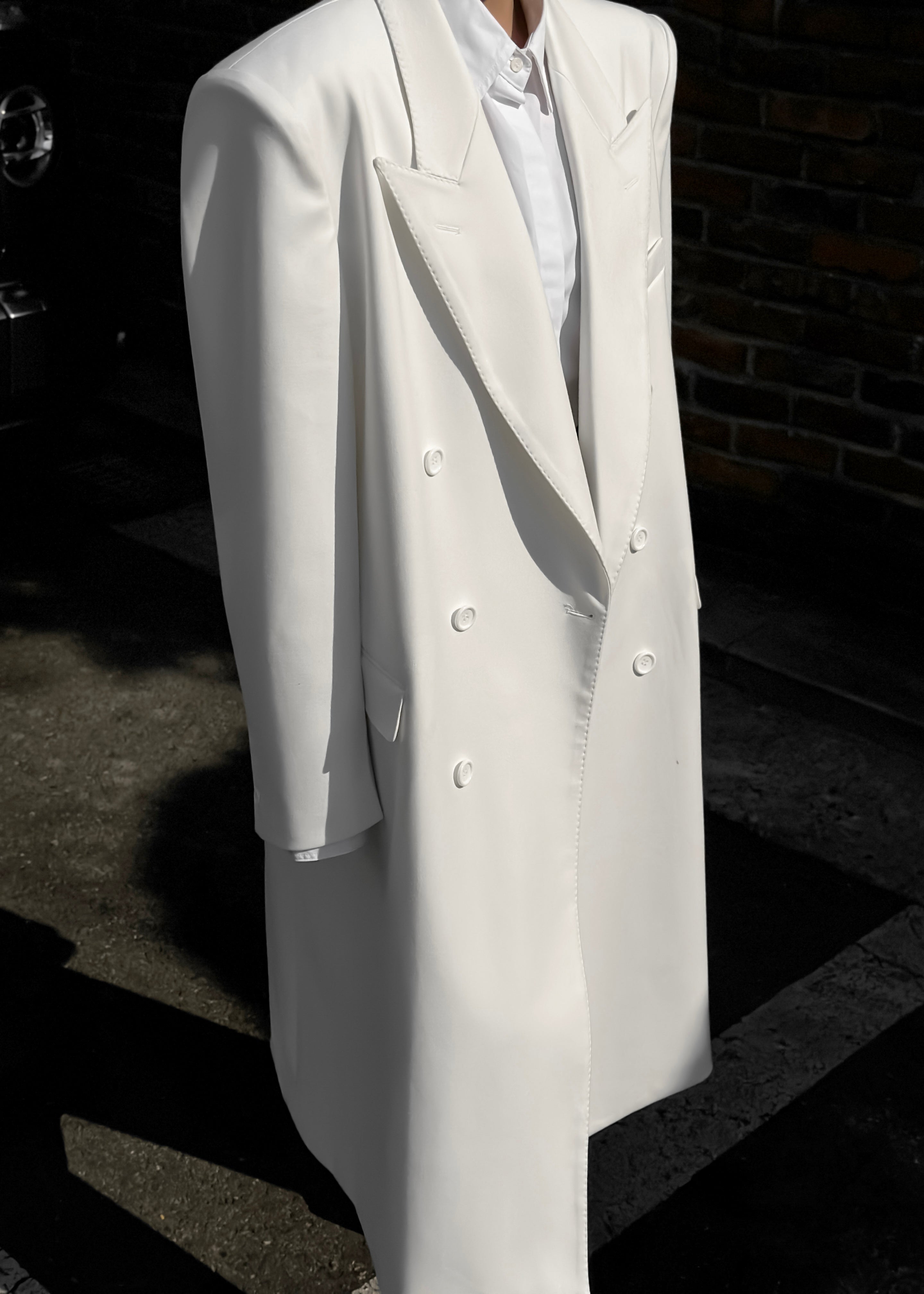 London Double Breasted Coat - White - 1