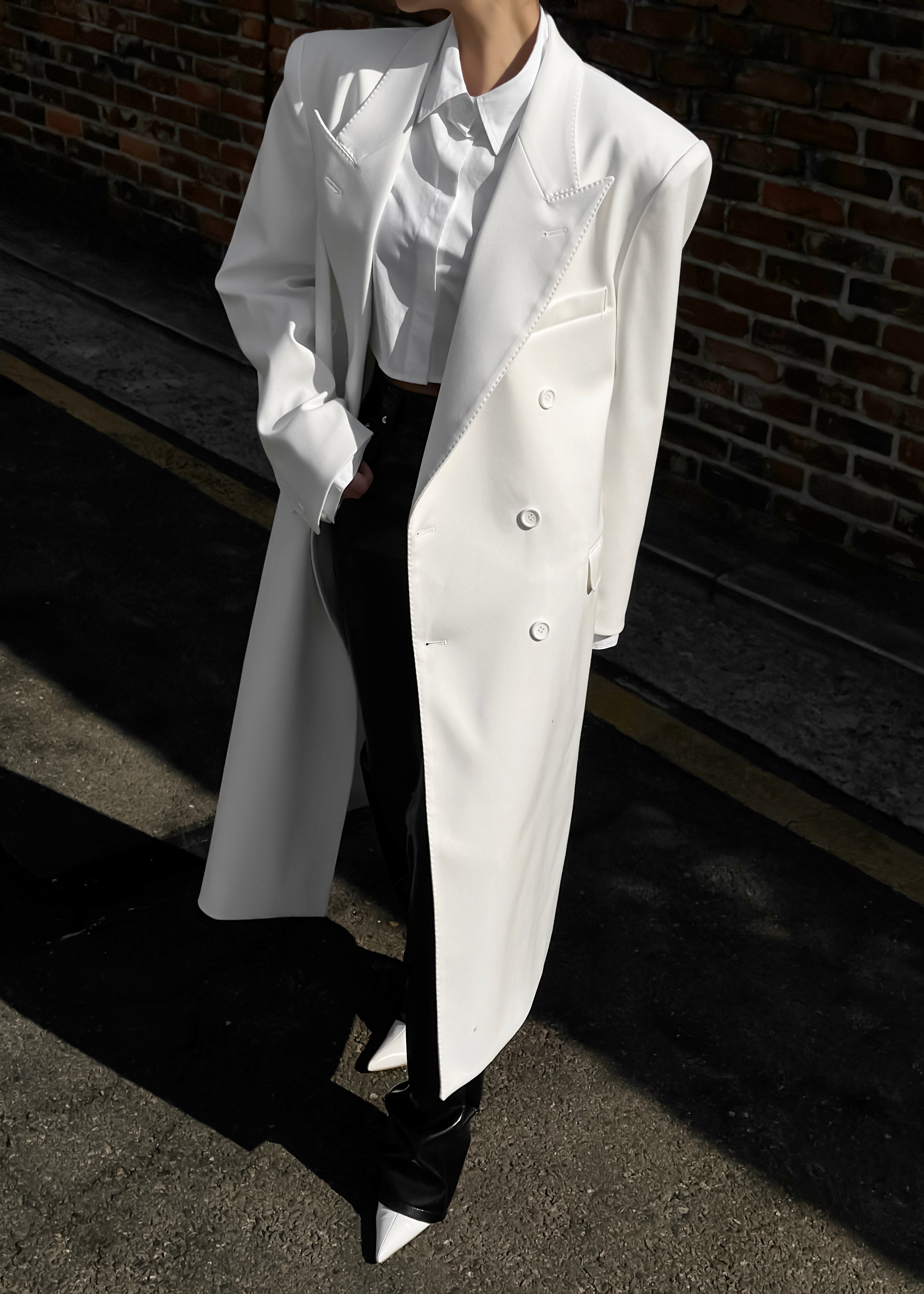 London Double Breasted Coat - White - 6