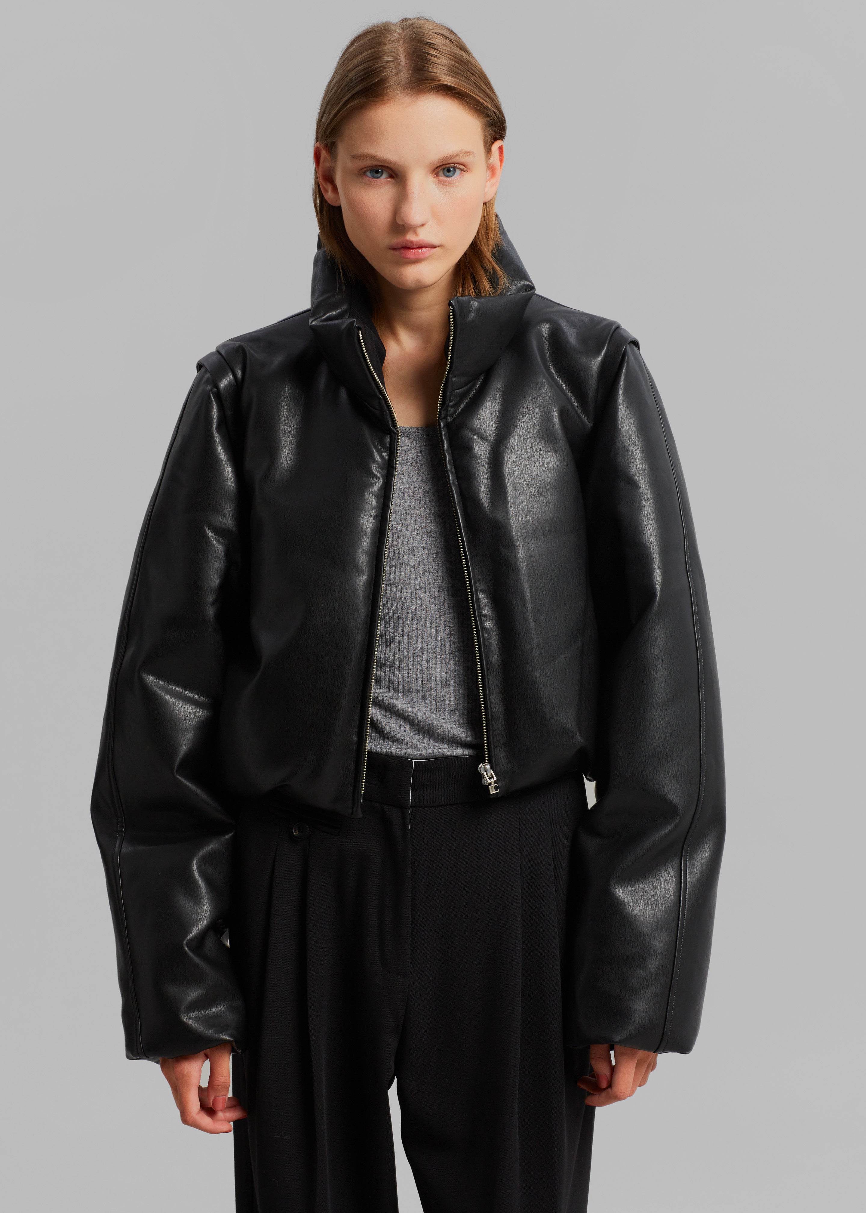 Low Classic Cropped Puffer Jacket - Black - 2