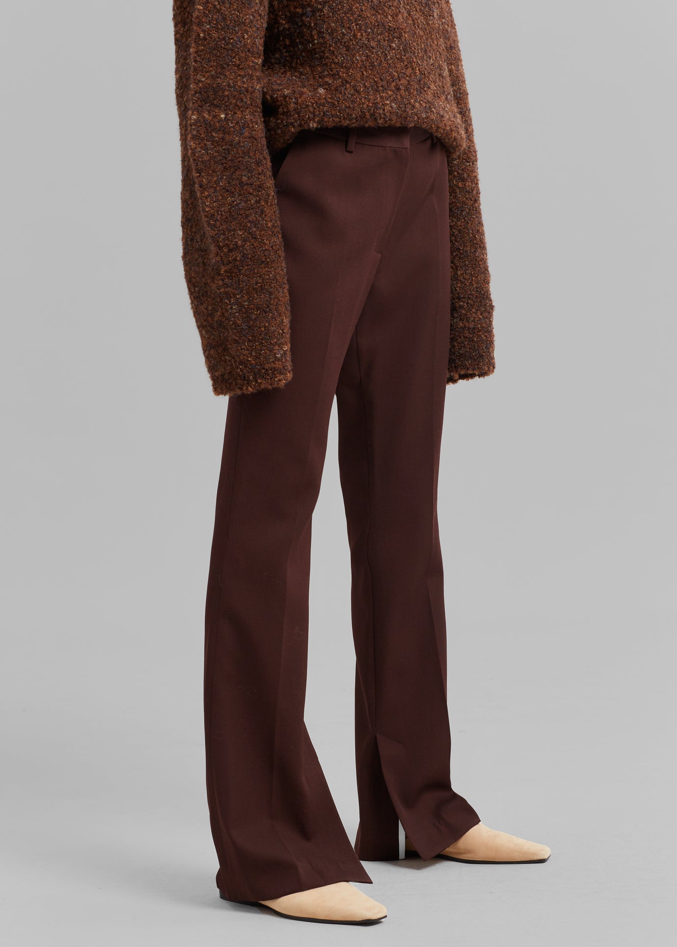 Low Classic Side Slit Trousers - Burgundy - 1
