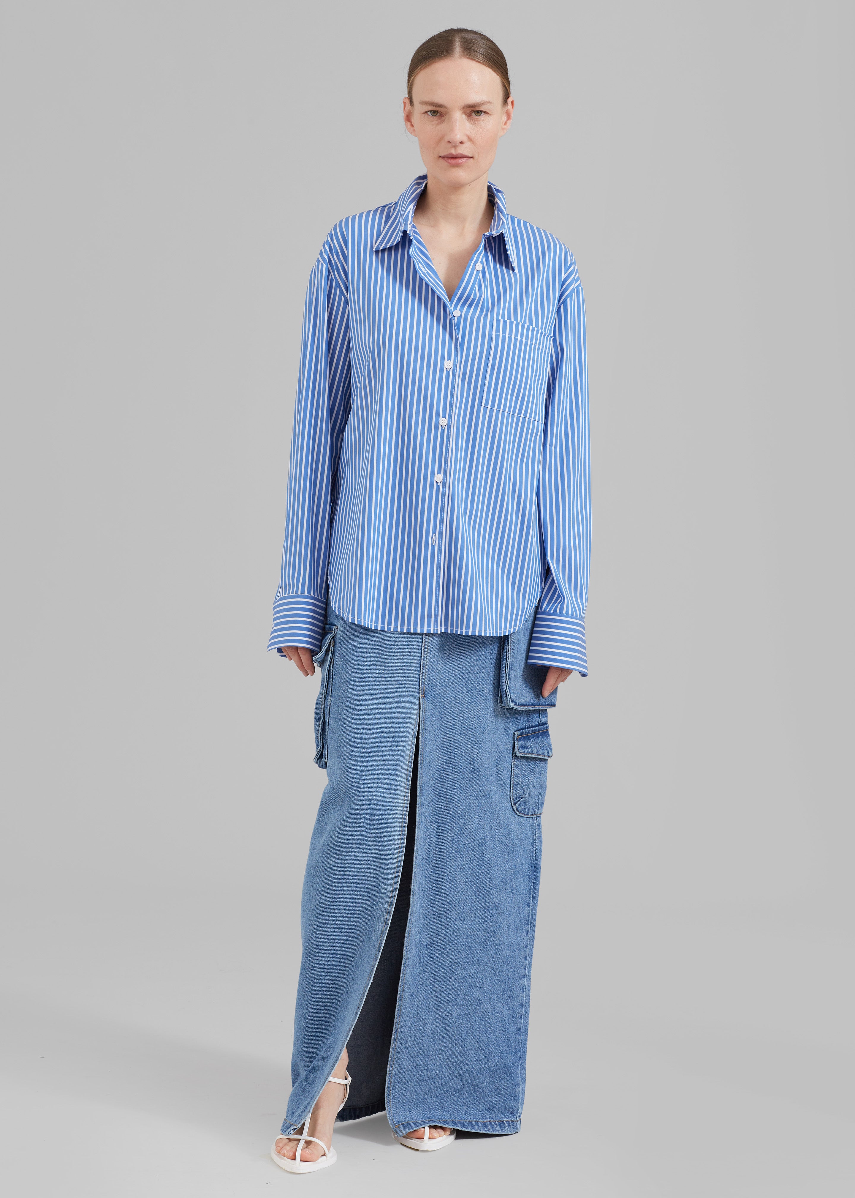 Lui Thin Stripe Shirt - Medium Blue Stripe