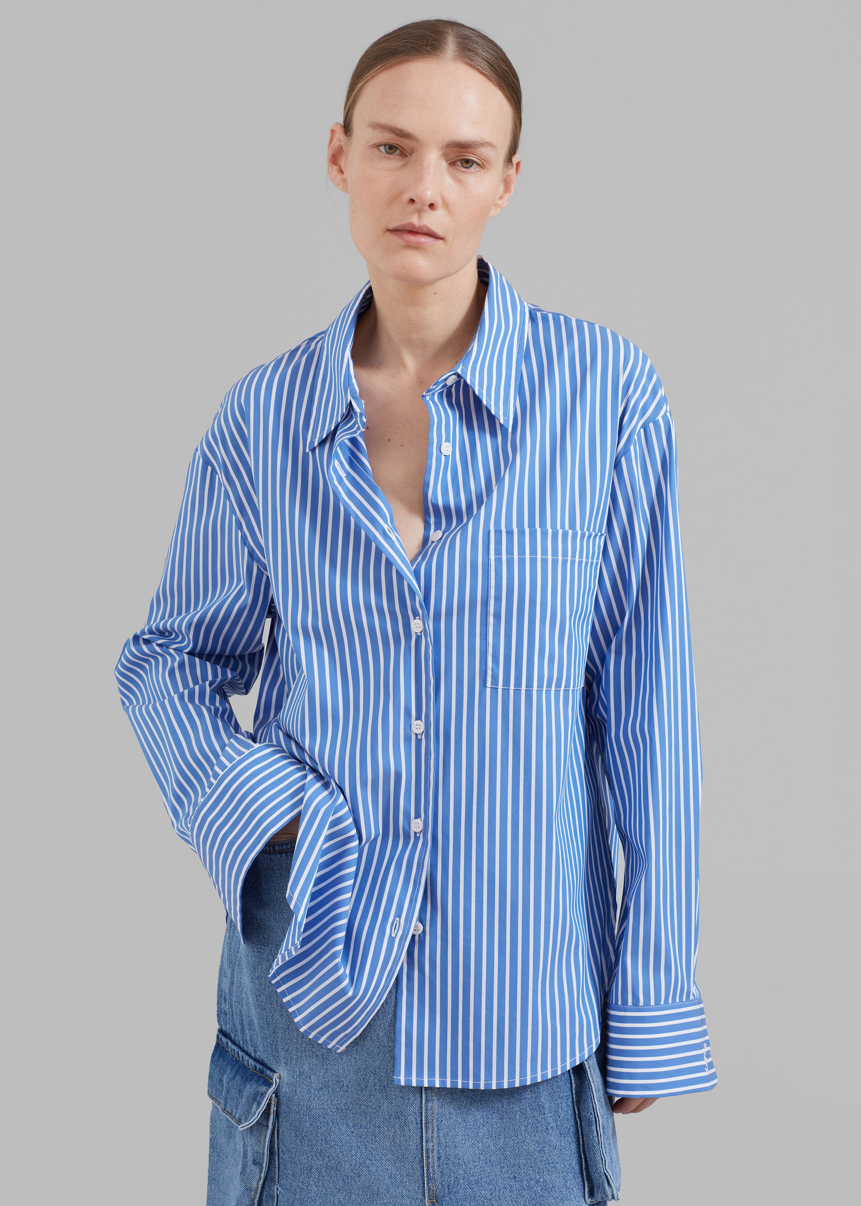 Lui Thin Stripe Shirt - Medium Blue Stripe – The Frankie Shop
