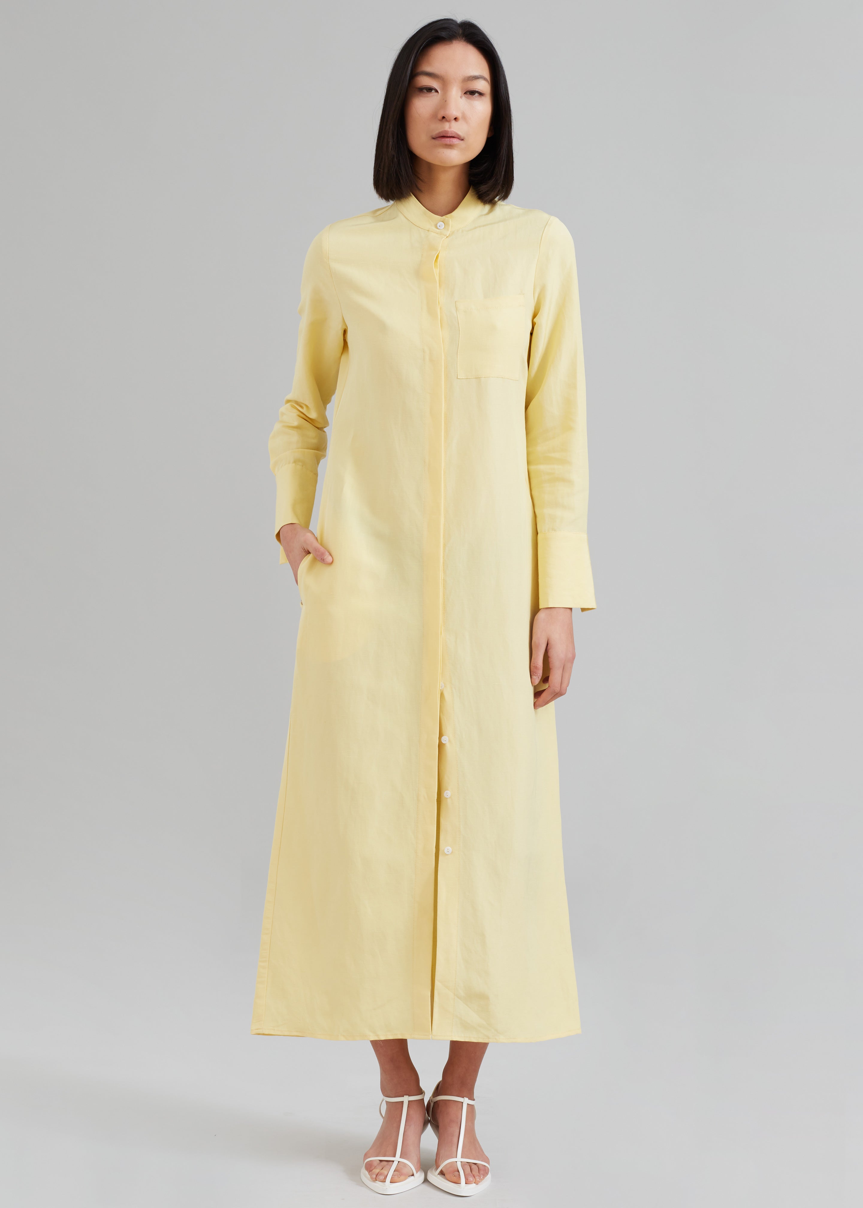 MATIN Collarless Shirt Dress - Butter - 3