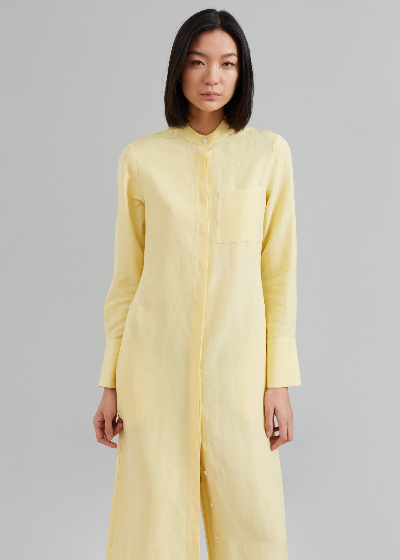 MATIN Collarless Shirt Dress - Butter - 1