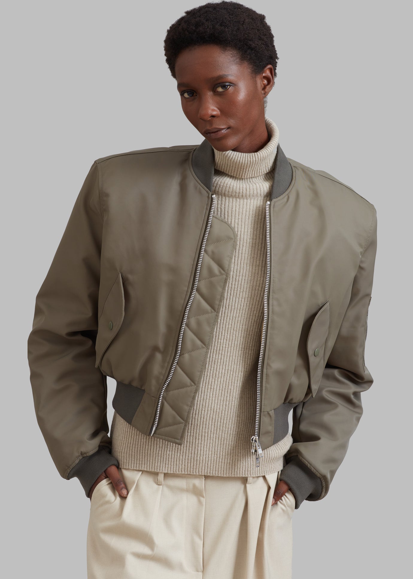 Mati Cropped Padded Bomber - Olive