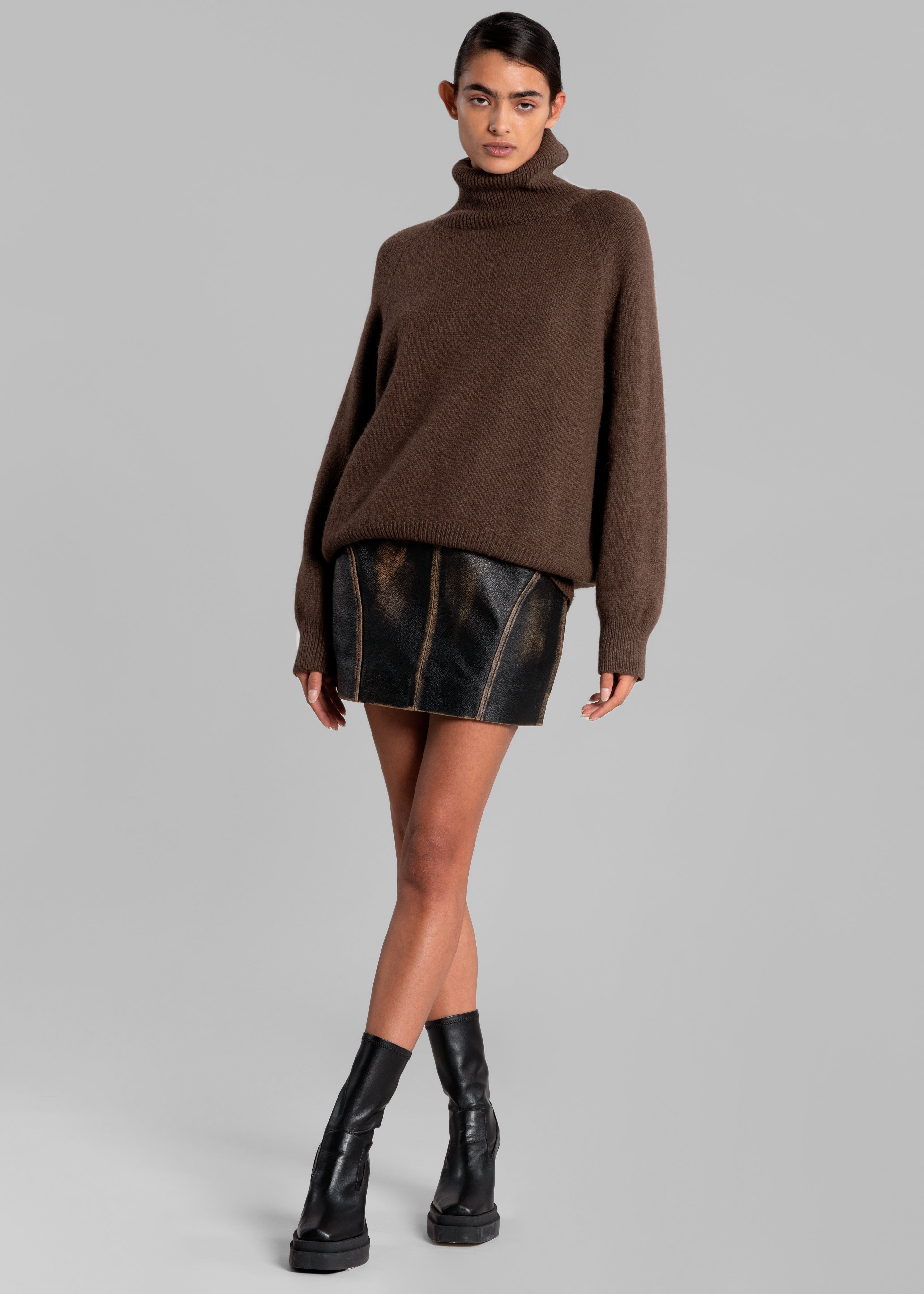 REMAIN Washed Leather Mini Skirt - Demitasse - 1