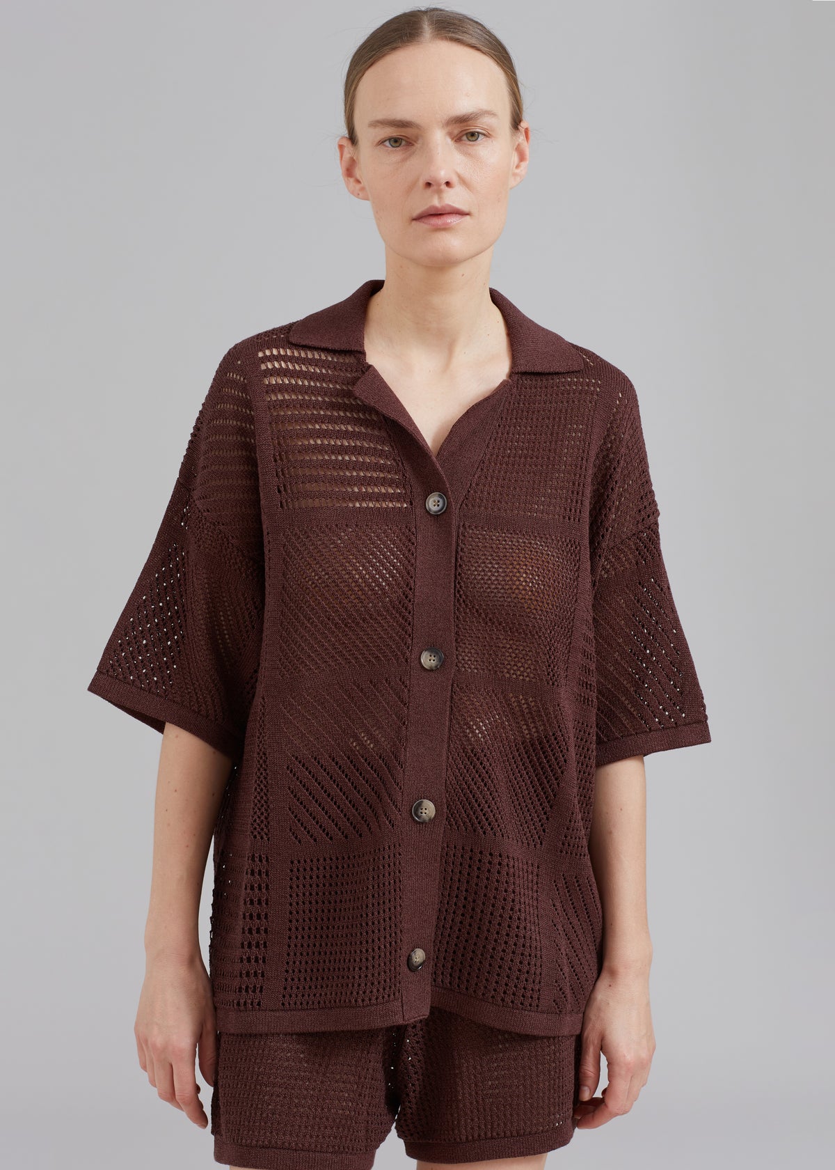 Nanushka Talissa Knitted Crochet Shirt - Coffee Bean – The Frankie 