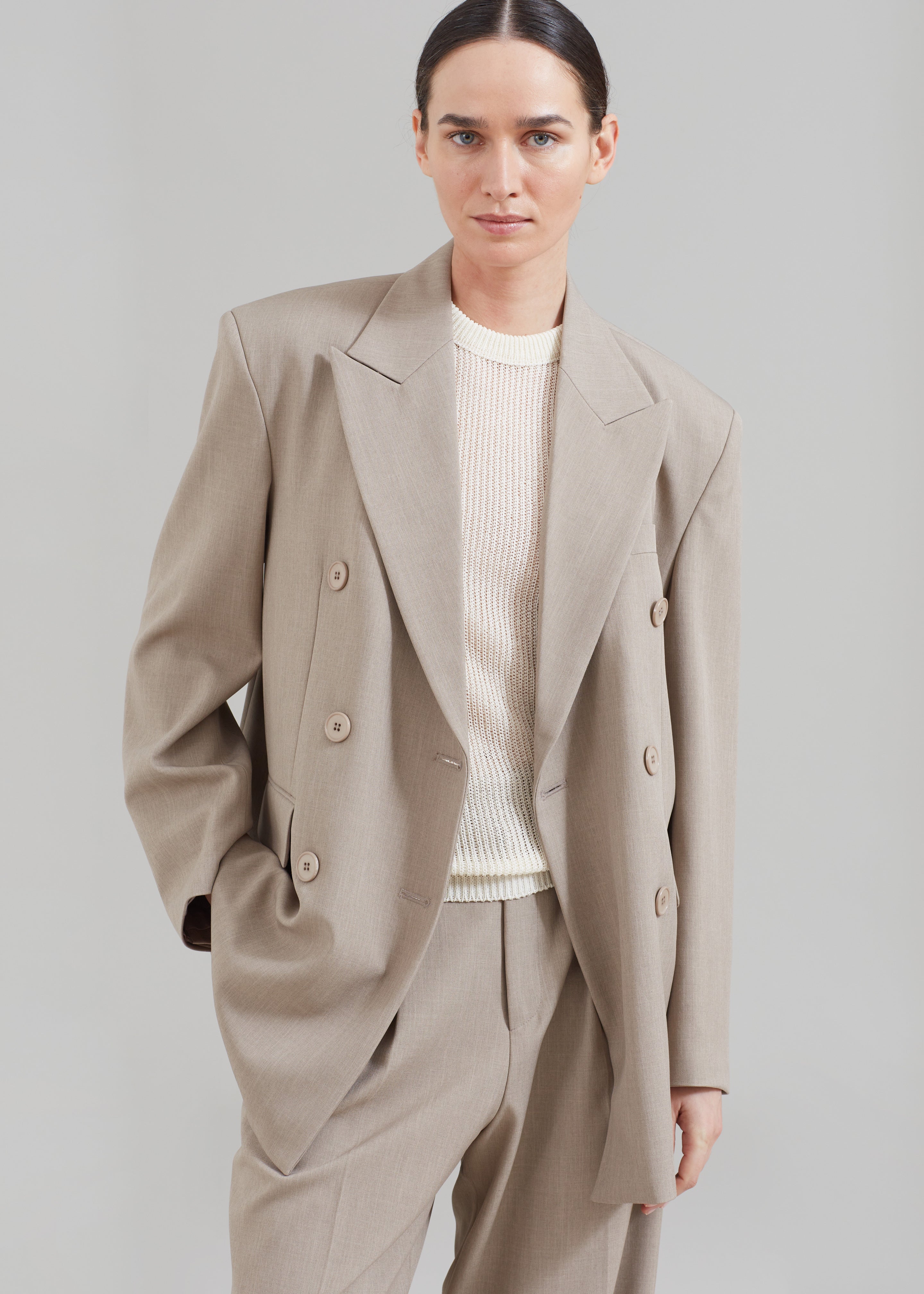 Nessi Double Breasted Blazer - Taupe