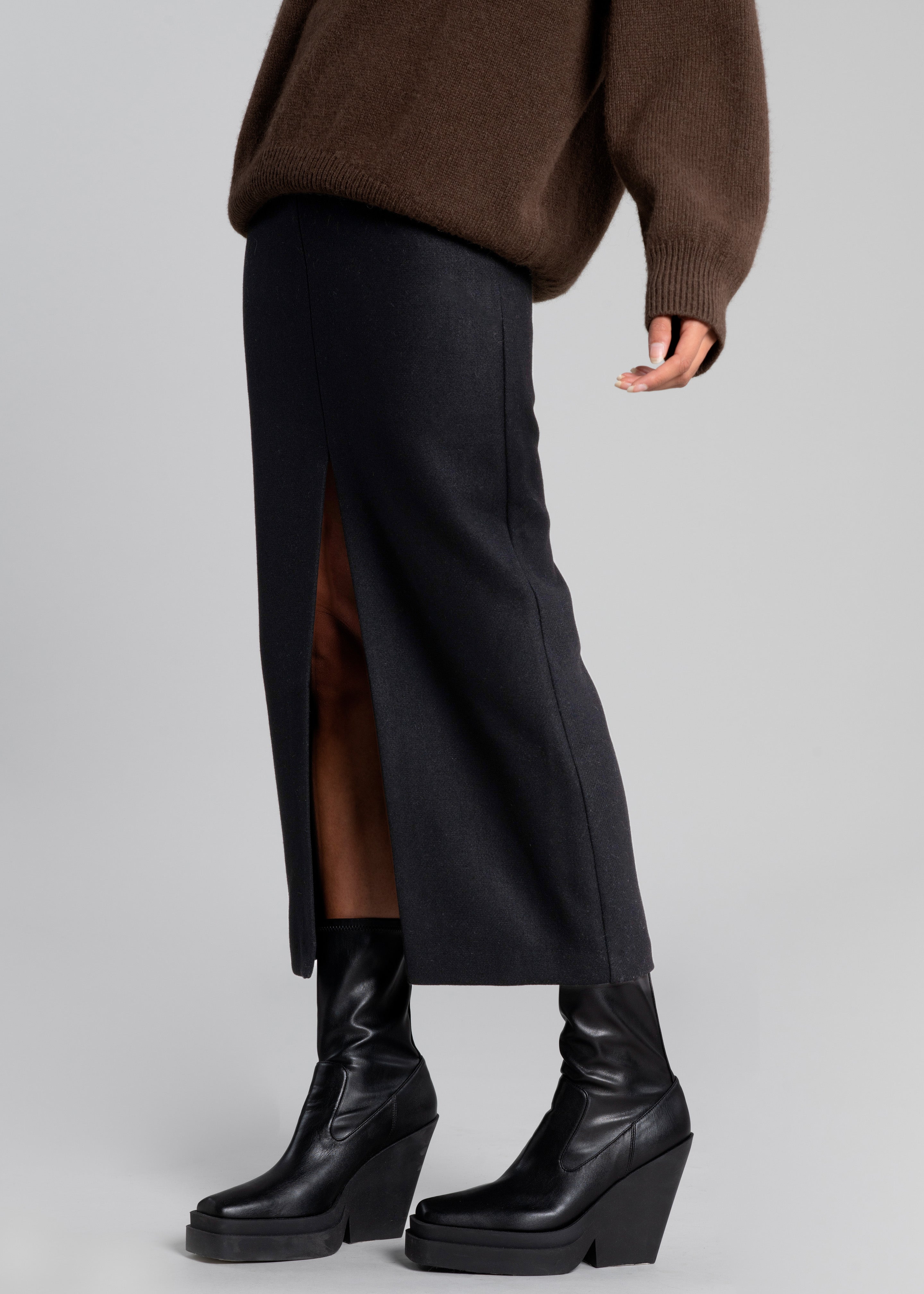 Neasi Wool-Blend Pencil Skirt - Black - 2