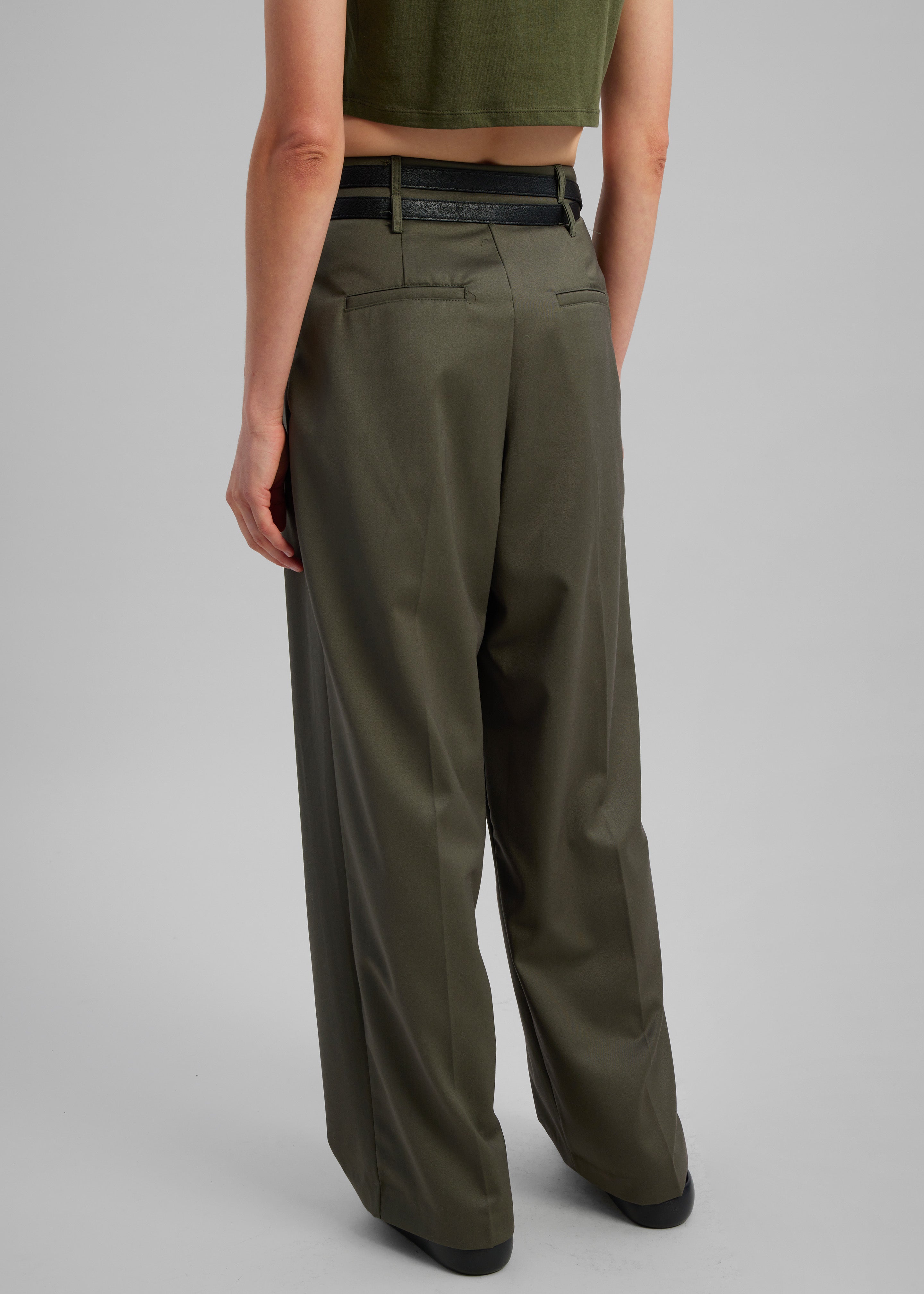 Nellie Belted Pleated Pants - Olive - 10