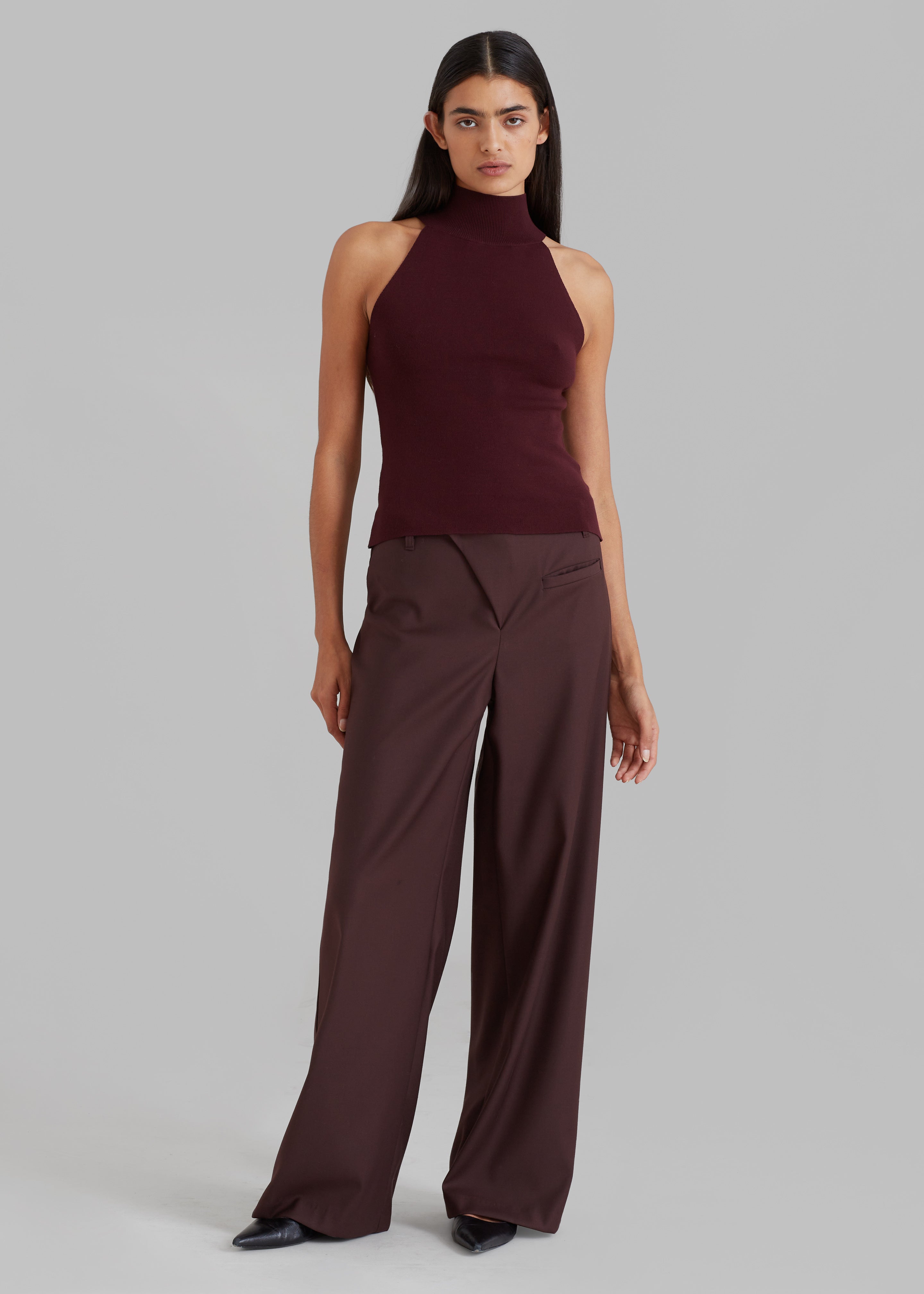 Brenna Wide Trousers - Burgundy – The Frankie Shop