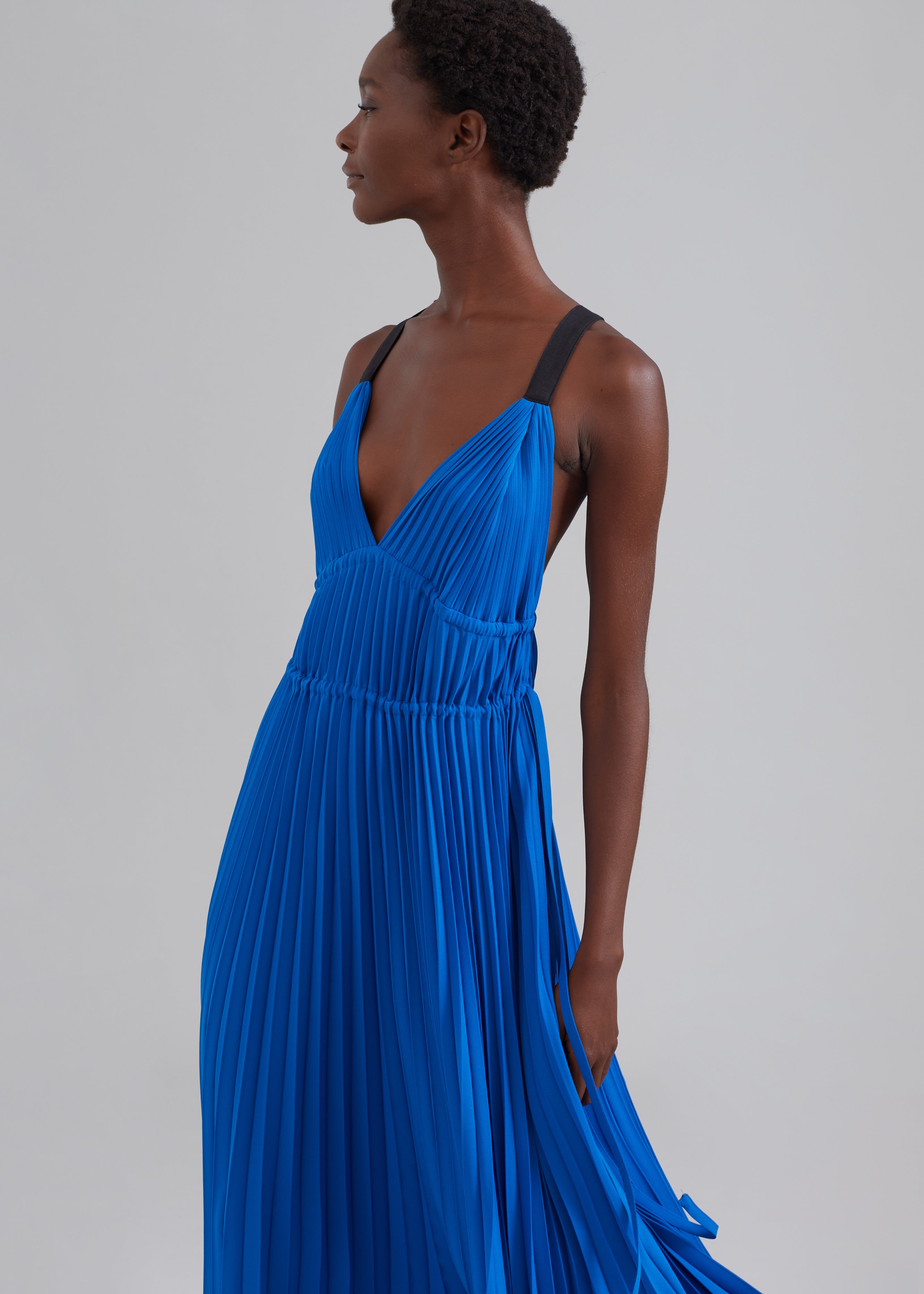 Proenza Schouler White Label Broomstick Pleated Tank Dress Cerulean