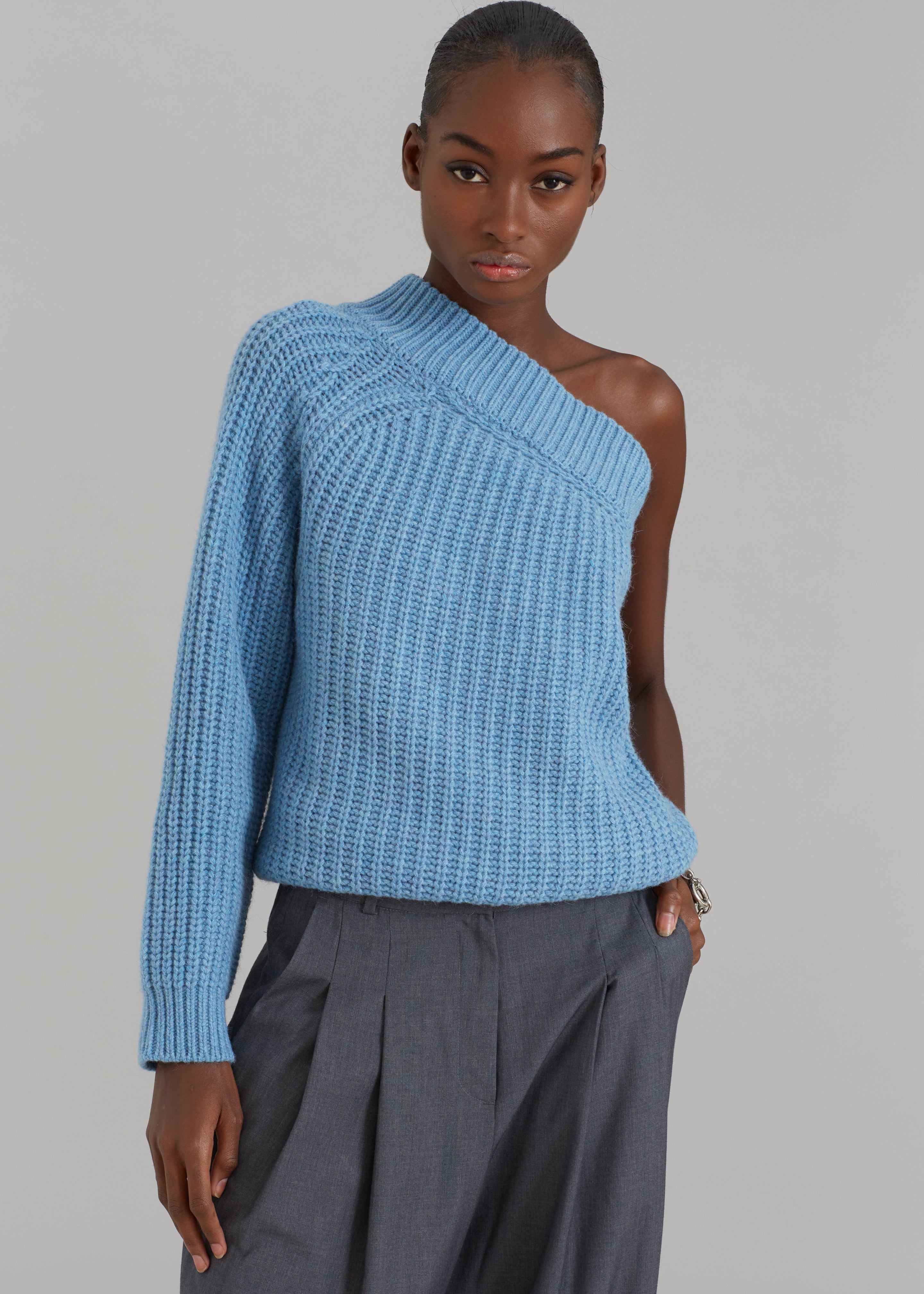Pansy One Shoulder Knit Top - Blue – The Frankie Shop