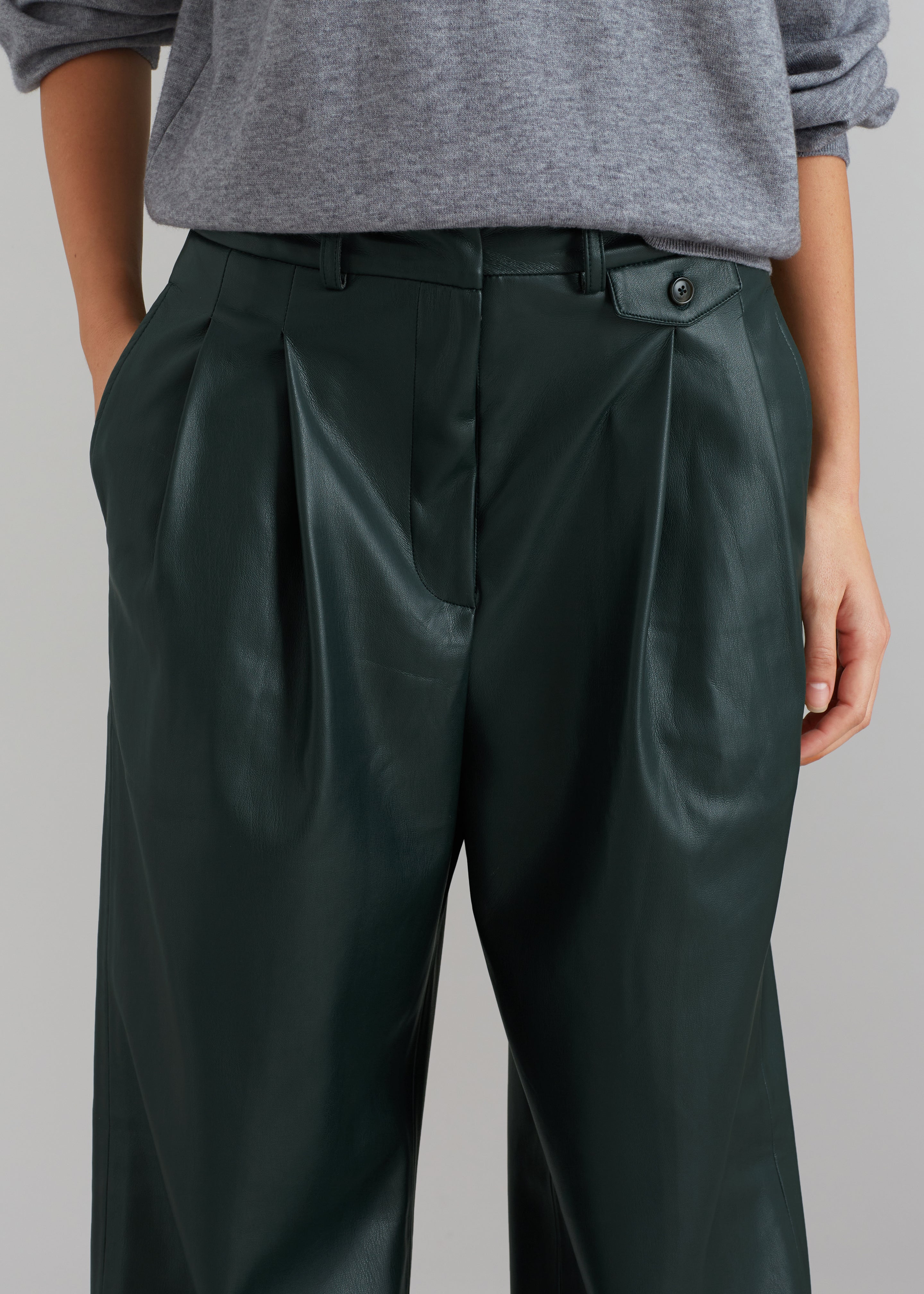 Pernille Faux Leather Pants - Bottle Green - 10