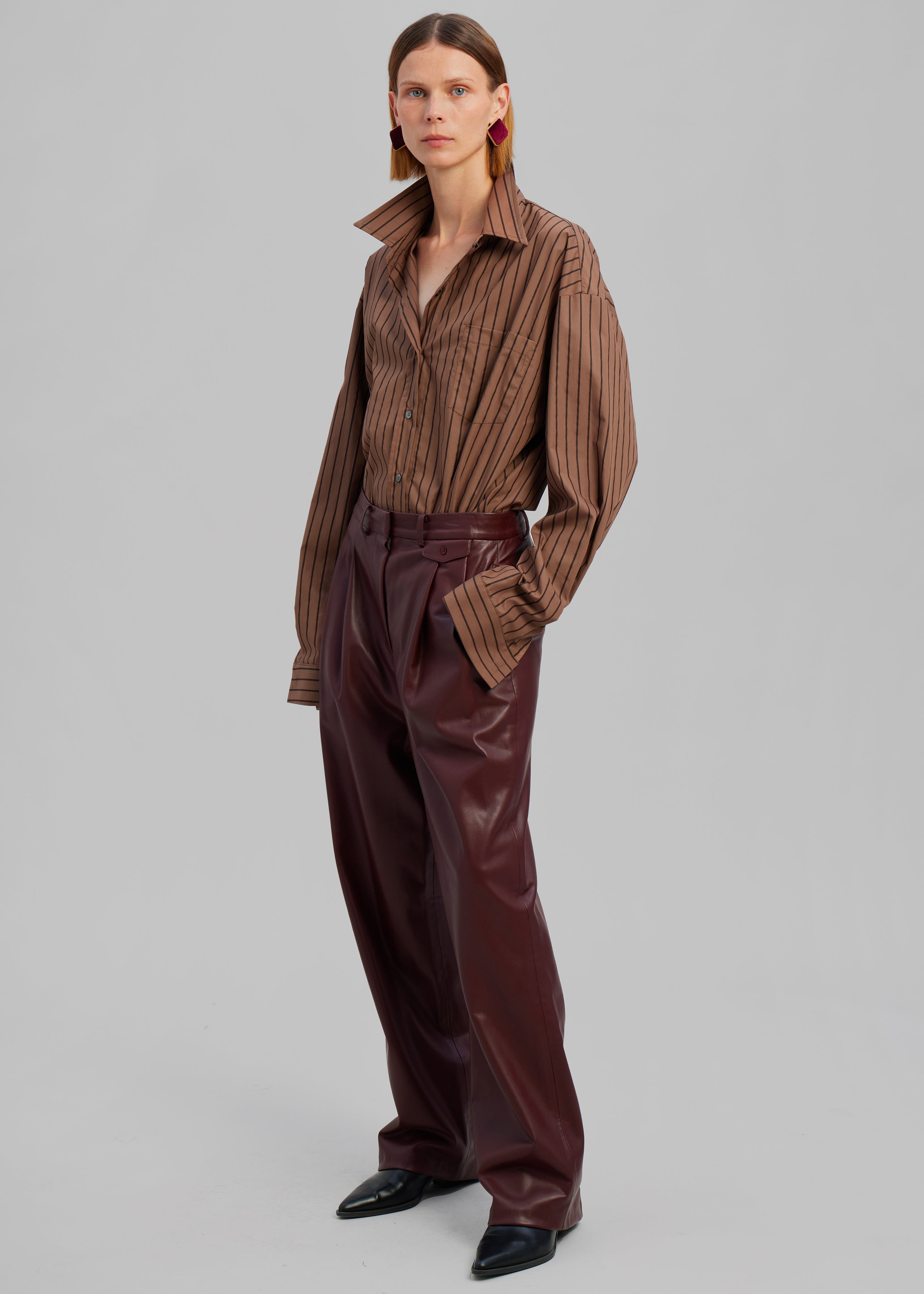 Pernille Faux Leather Pants - Burgundy - 8