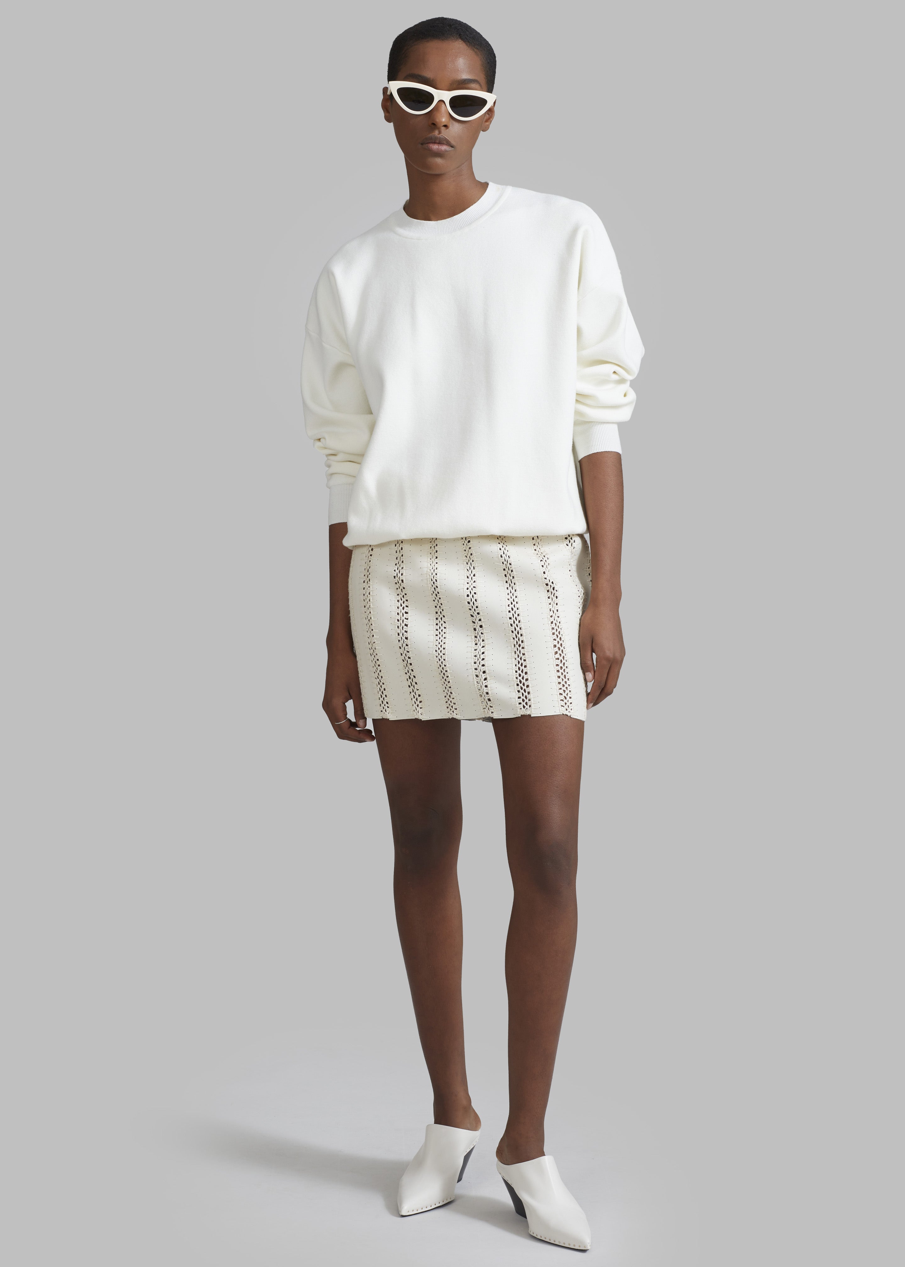REMAIN Leather Crochet Mini Skirt - Egret - 3