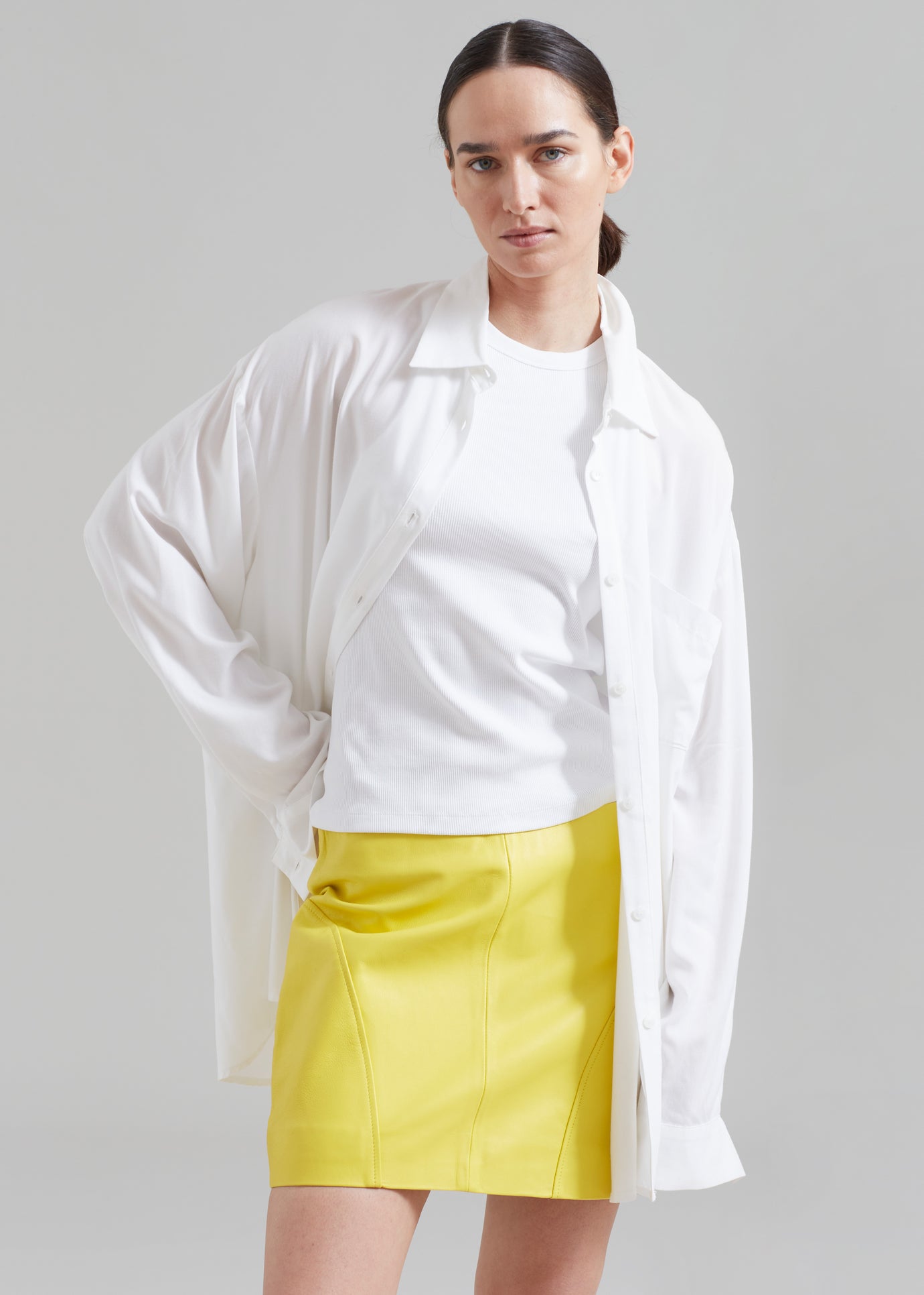 REMAIN Leather Mini Skirt - Lemon Zest