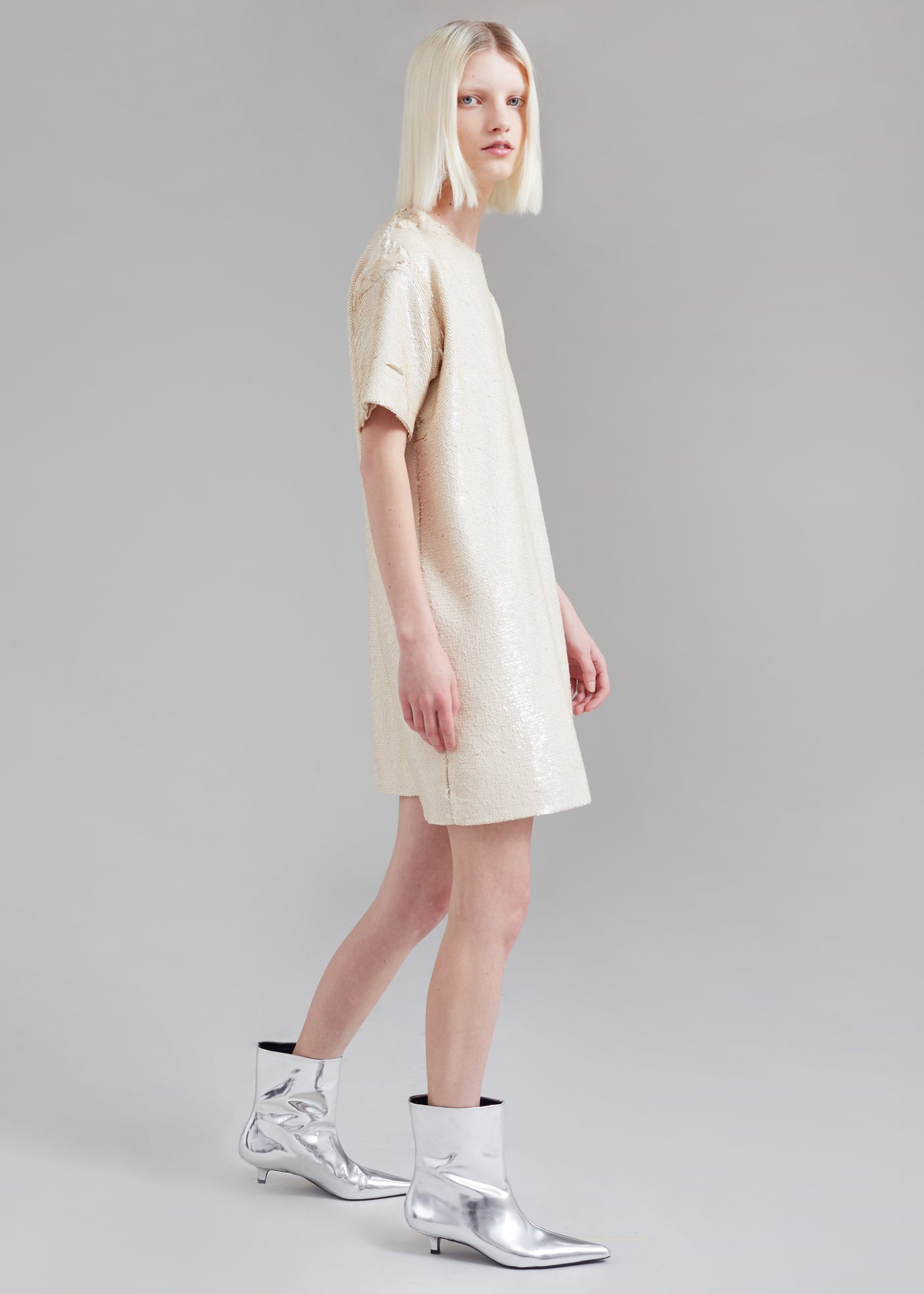 Riley Sequins Tee Mini Dress - Cream - 1