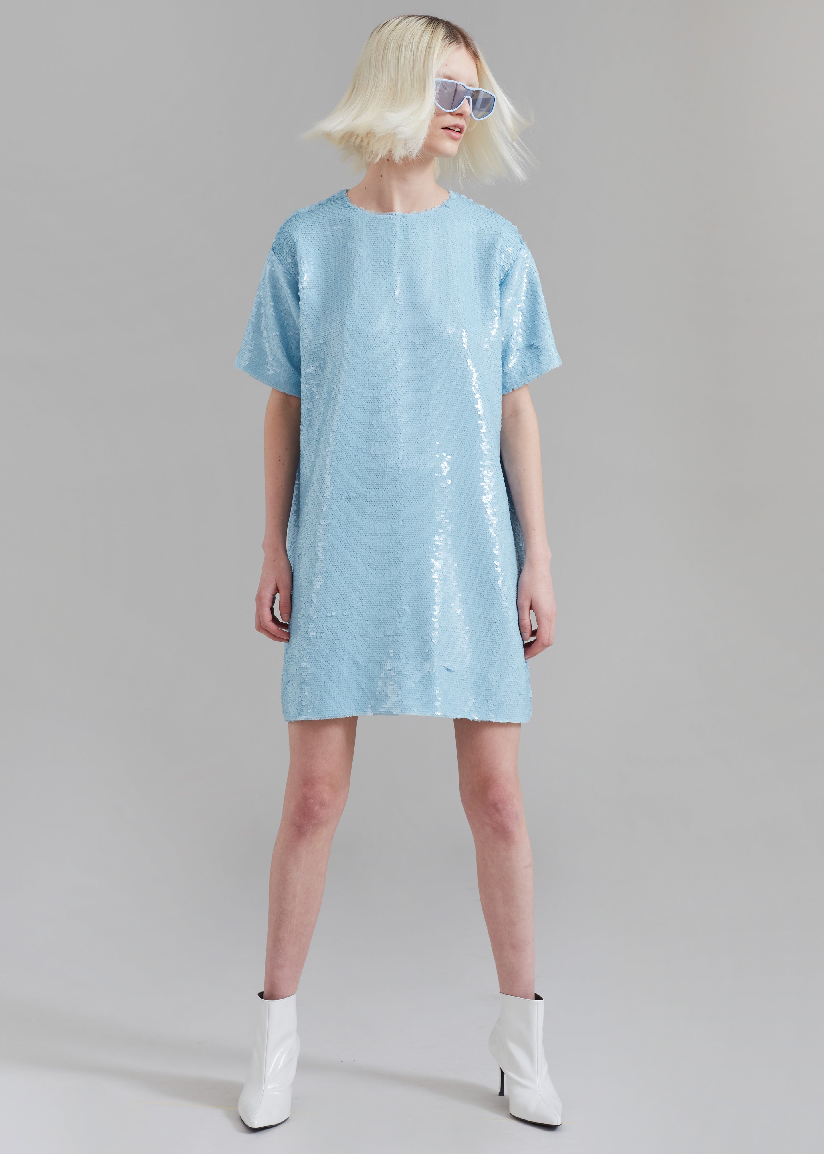 Riley Sequins Tee Mini Dress - Sky - 1