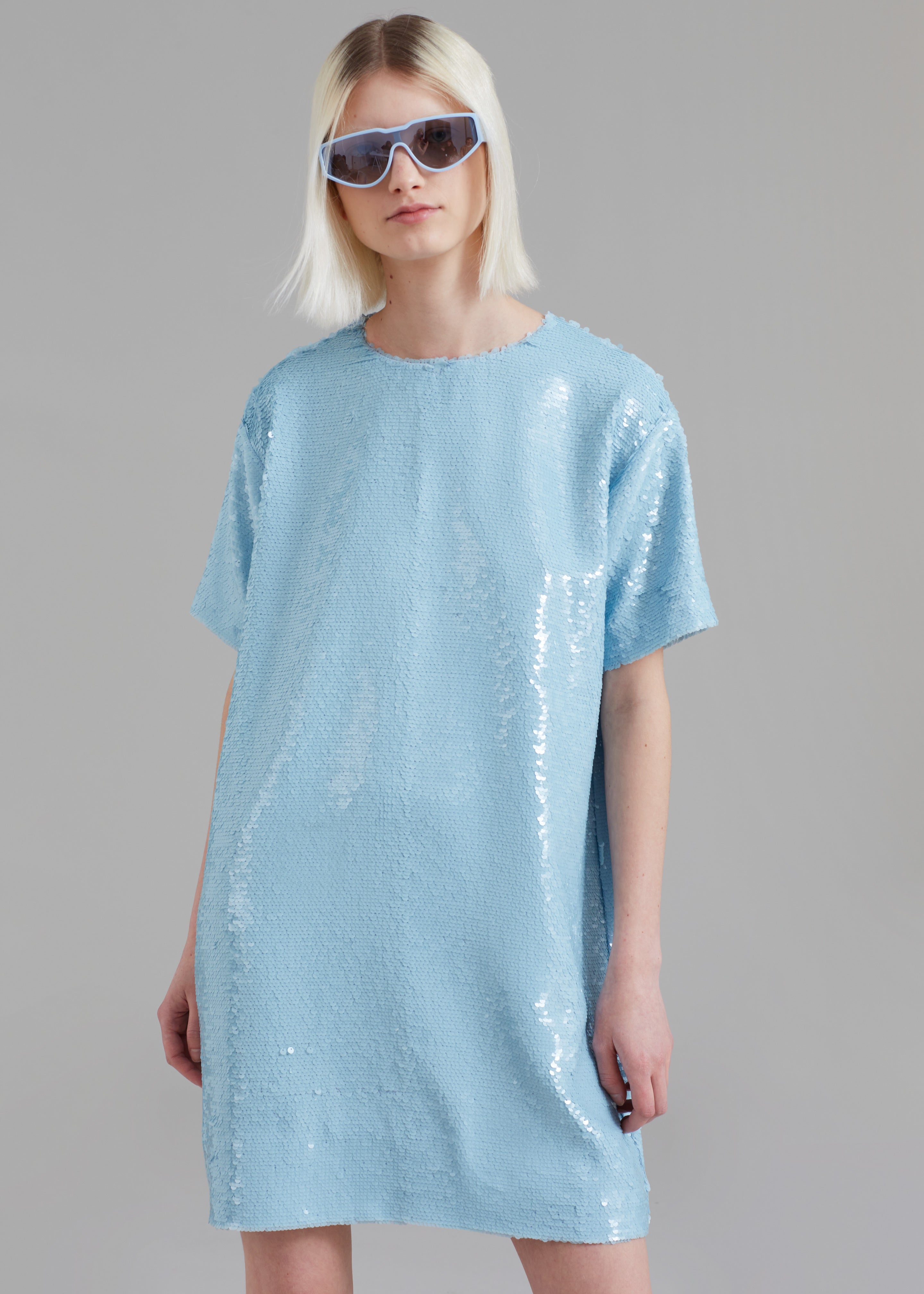 Riley Sequins Tee Mini Dress - Sky - 3