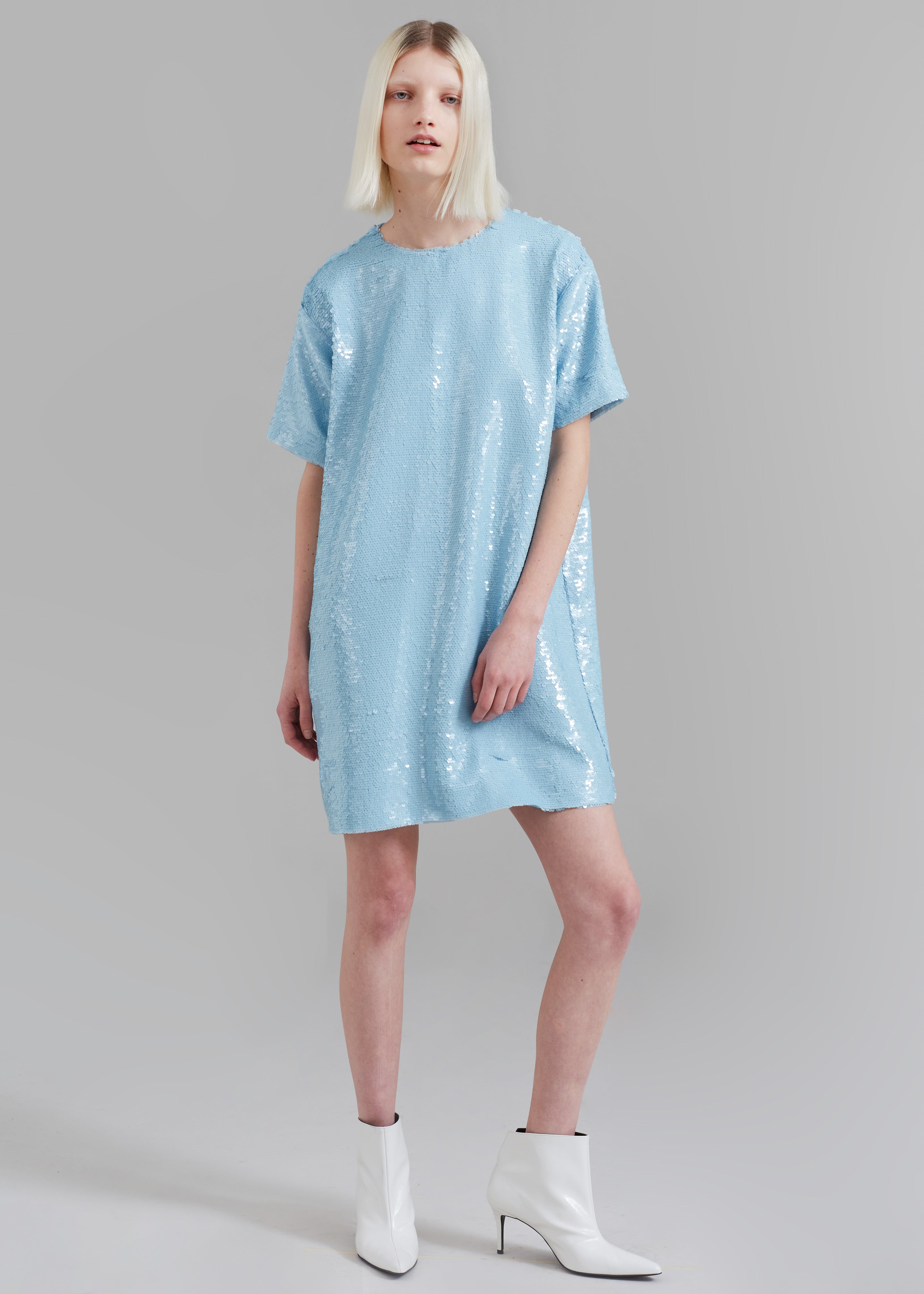 Riley Sequins Tee Mini Dress - Sky - 5