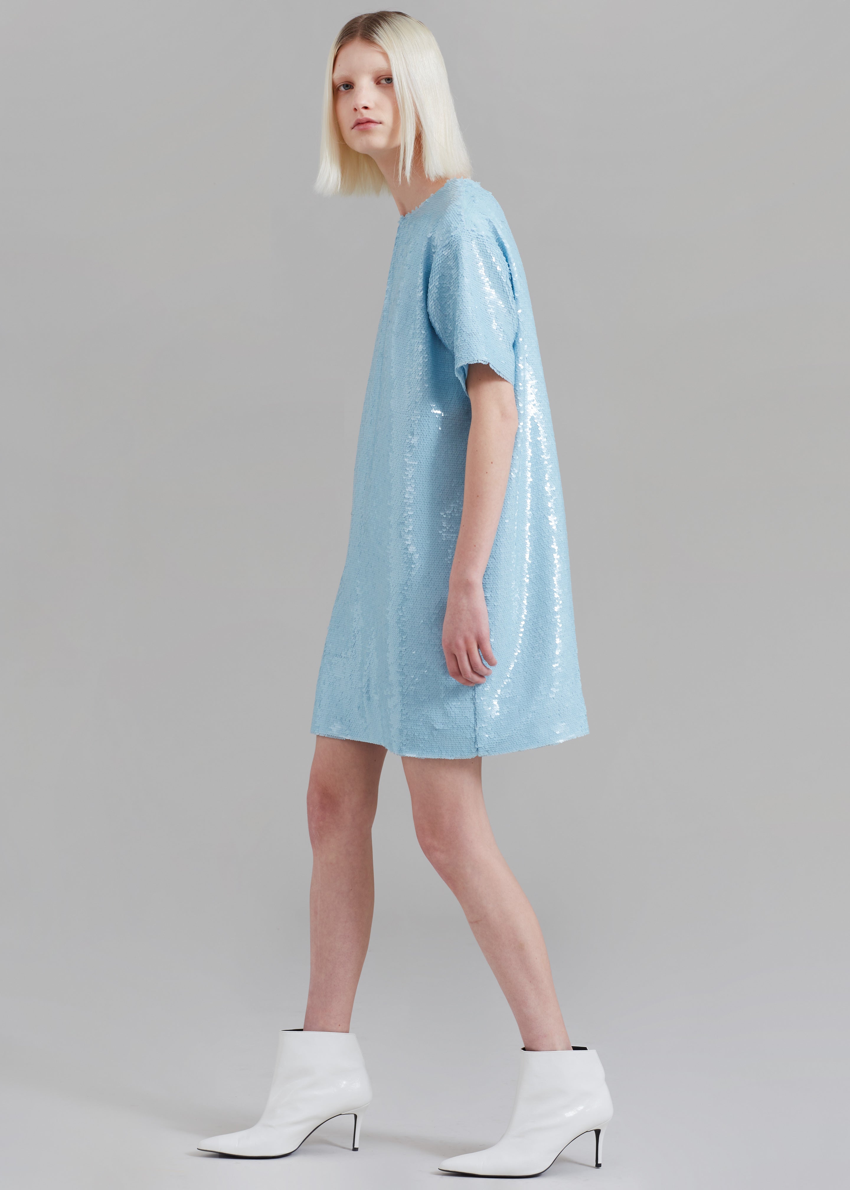 Riley Sequins Tee Mini Dress - Sky - 4
