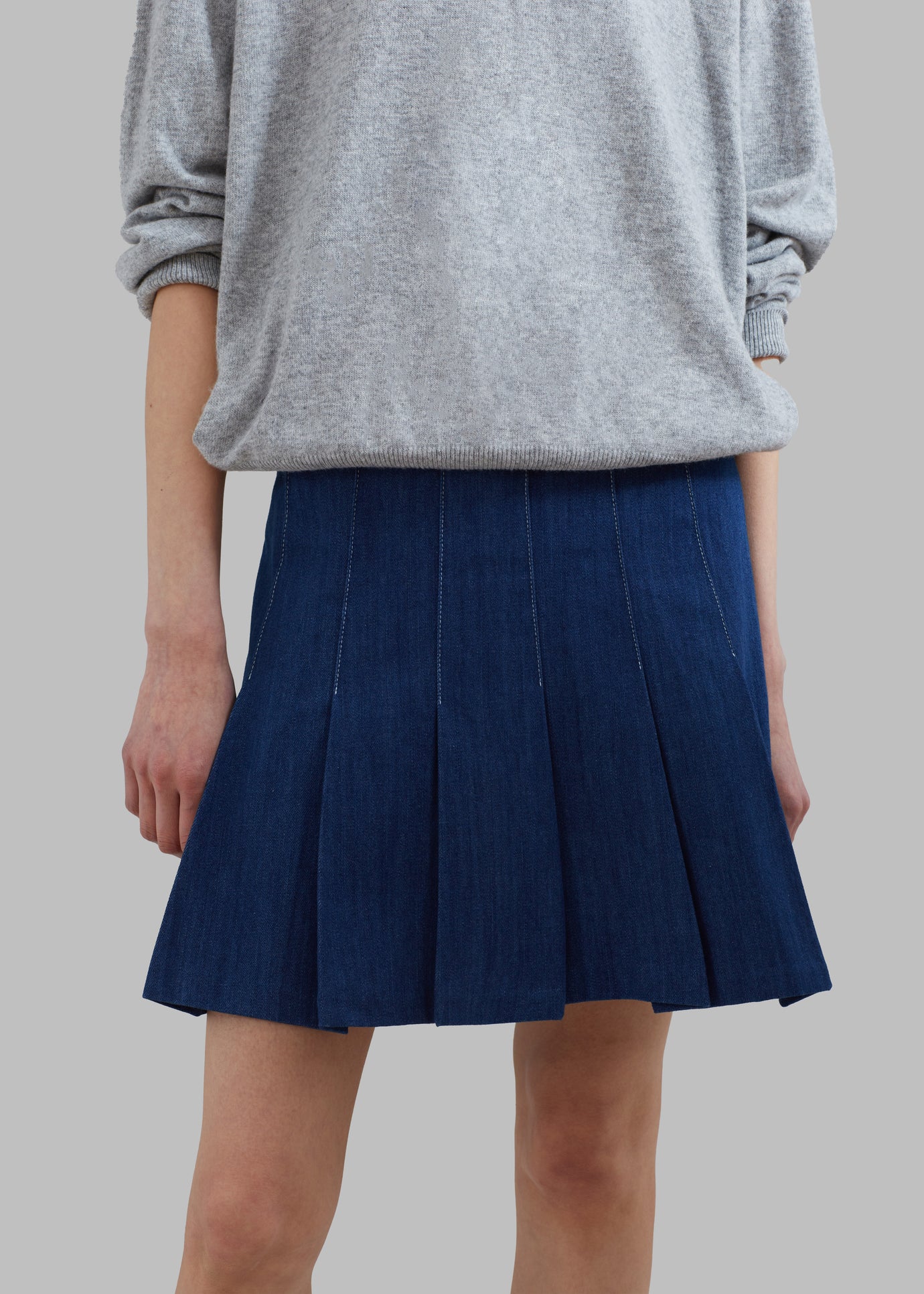 Sase Pleated Denim Skirt - Blue