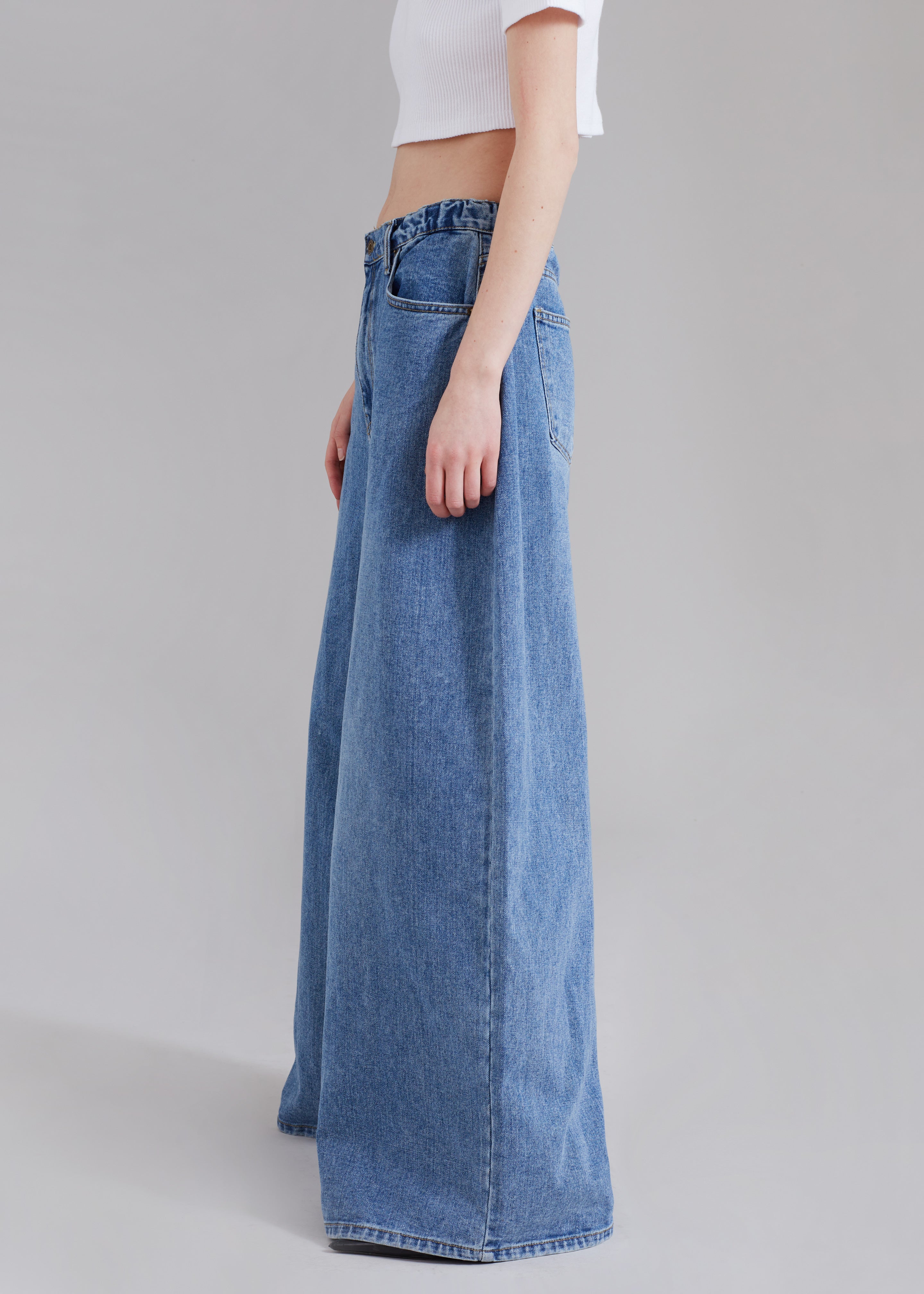 Madame Blue Wide Leg High Rise Jeans with Stitch Detailing | Buy COLOR Navy  Denim Online for | Glamly