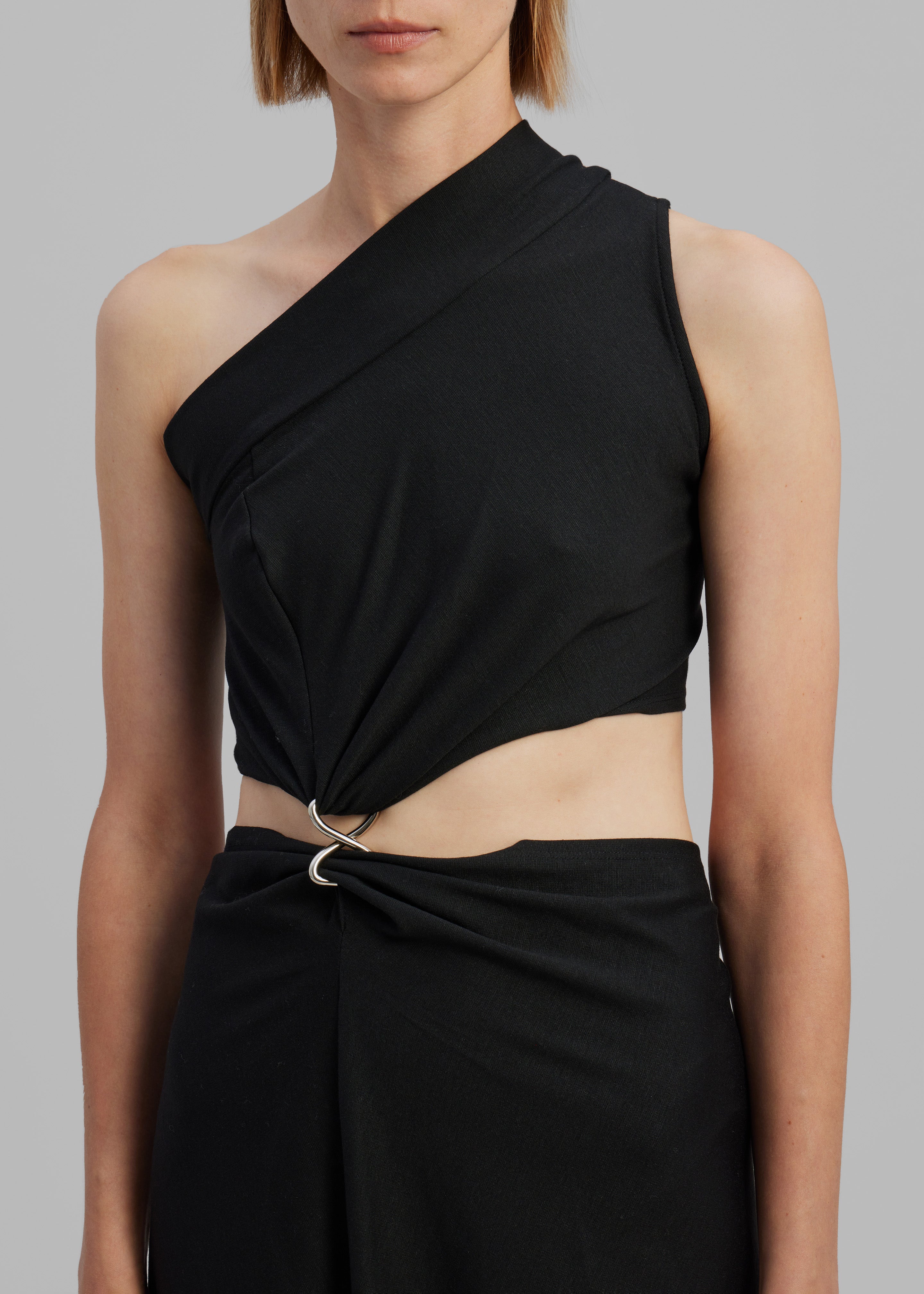 Sid Neigum Knit One-Shoulder Strap Dress W Hardware Detail - Black - 7