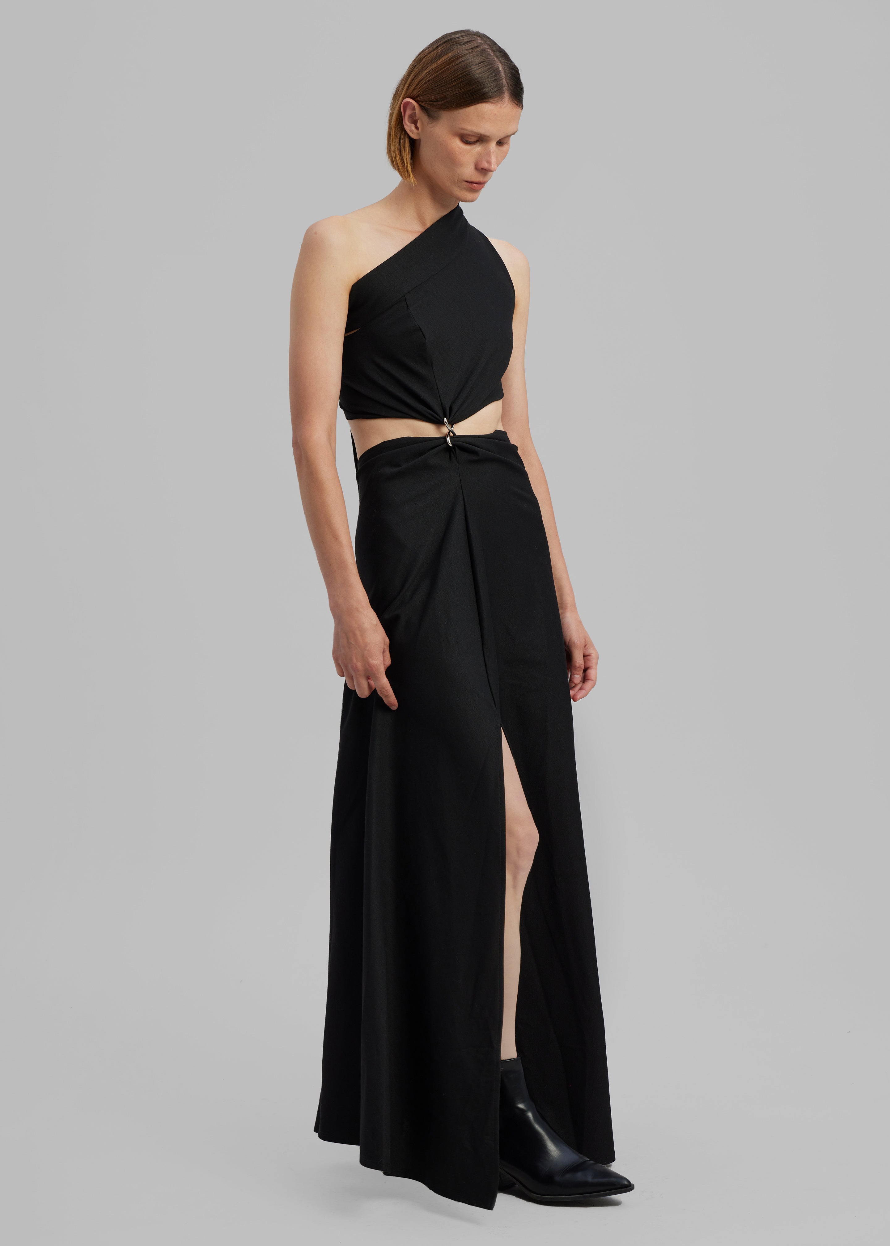 Sid Neigum Knit One-Shoulder Strap Dress W Hardware Detail - Black - 6