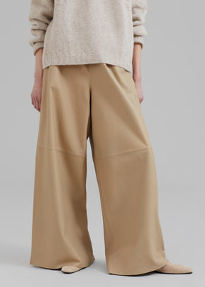Sydney Wide Leather Pants - Beige