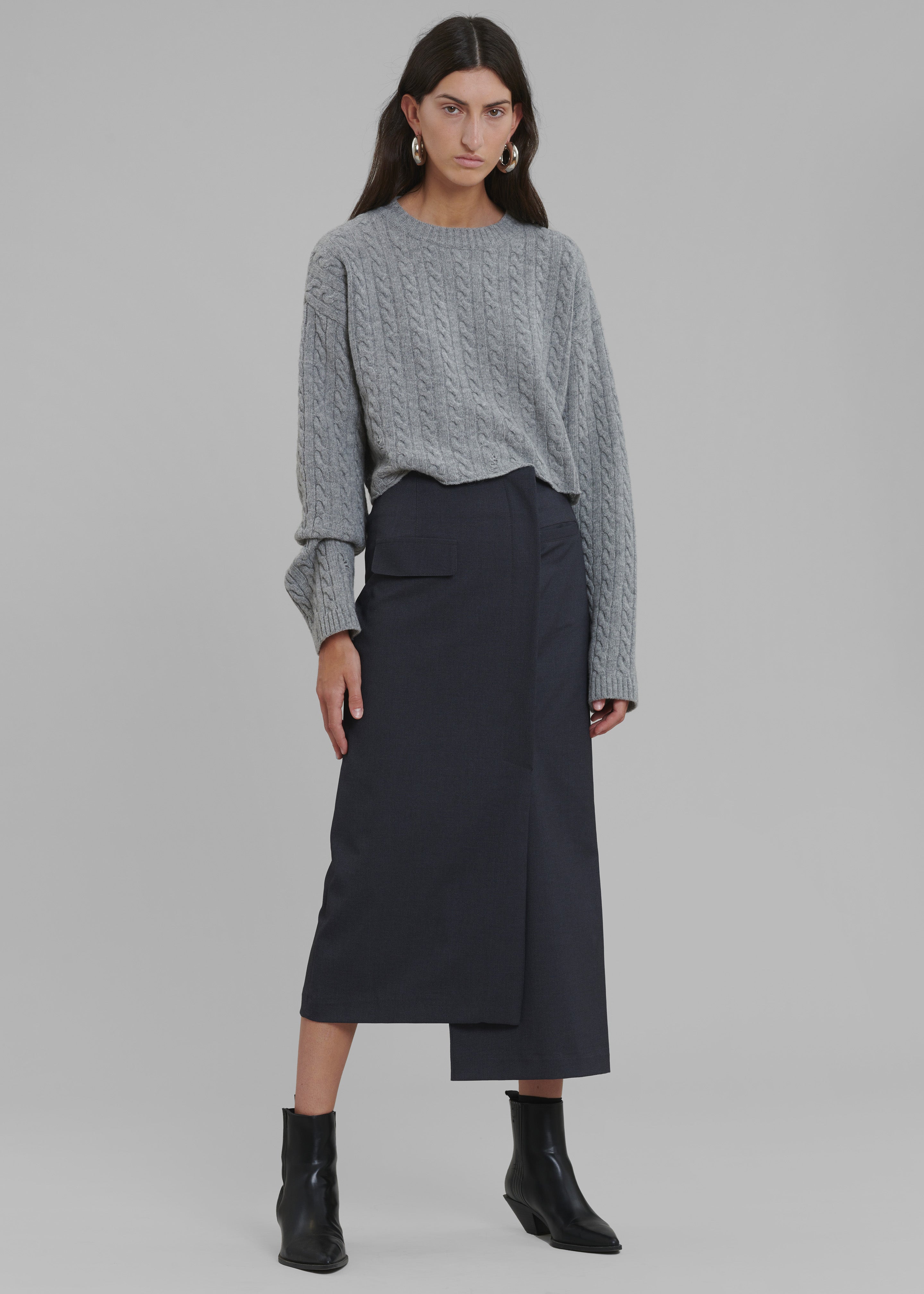 Farrah Braided Sweater - Grey Melange - 7