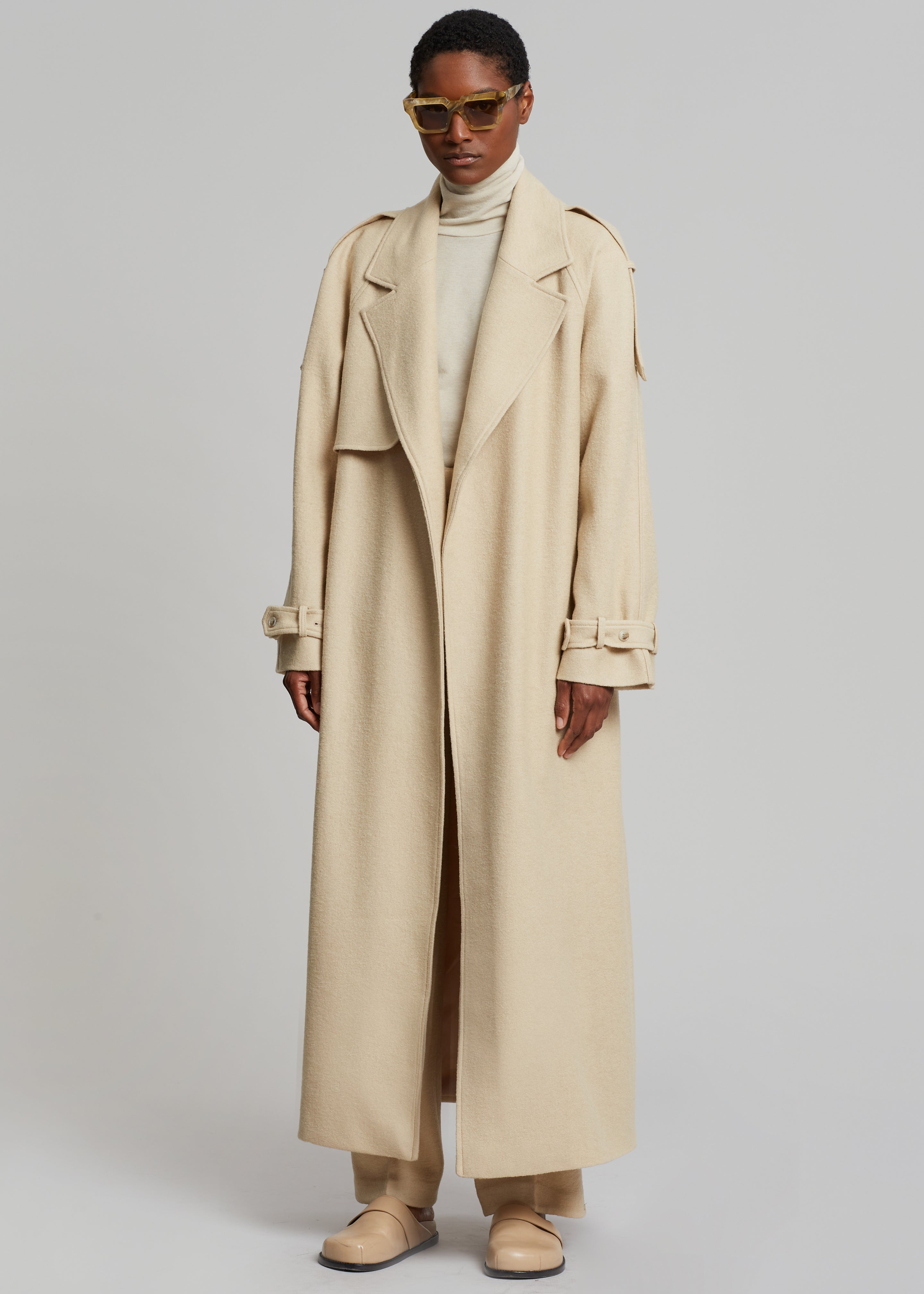 Suzanne Boiled Wool Trench Coat - Beige