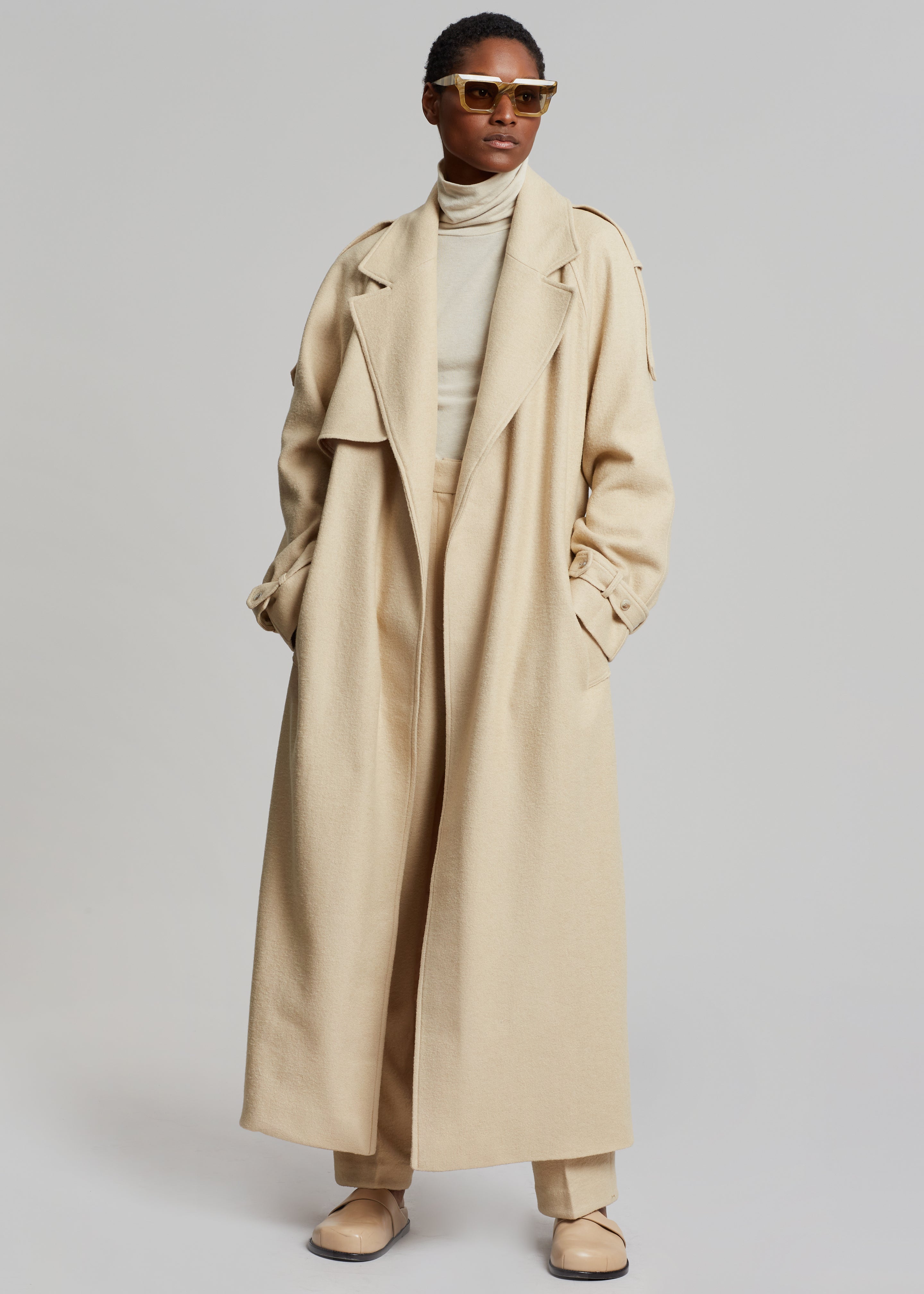 Suzanne Boiled Wool Trench Coat - Beige – The Frankie Shop