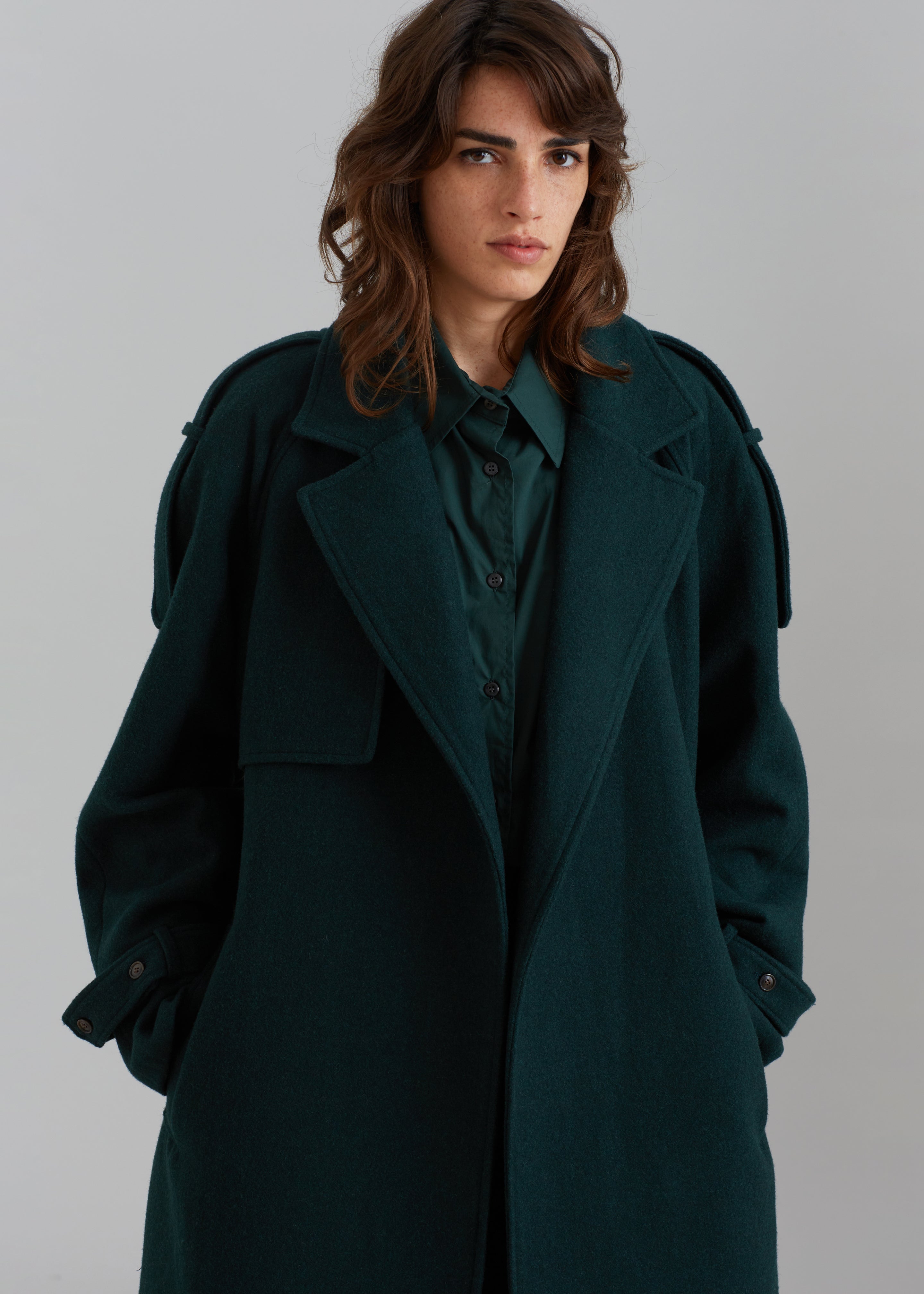 Suzanne Wool Trench Coat - Bottle Green - 3