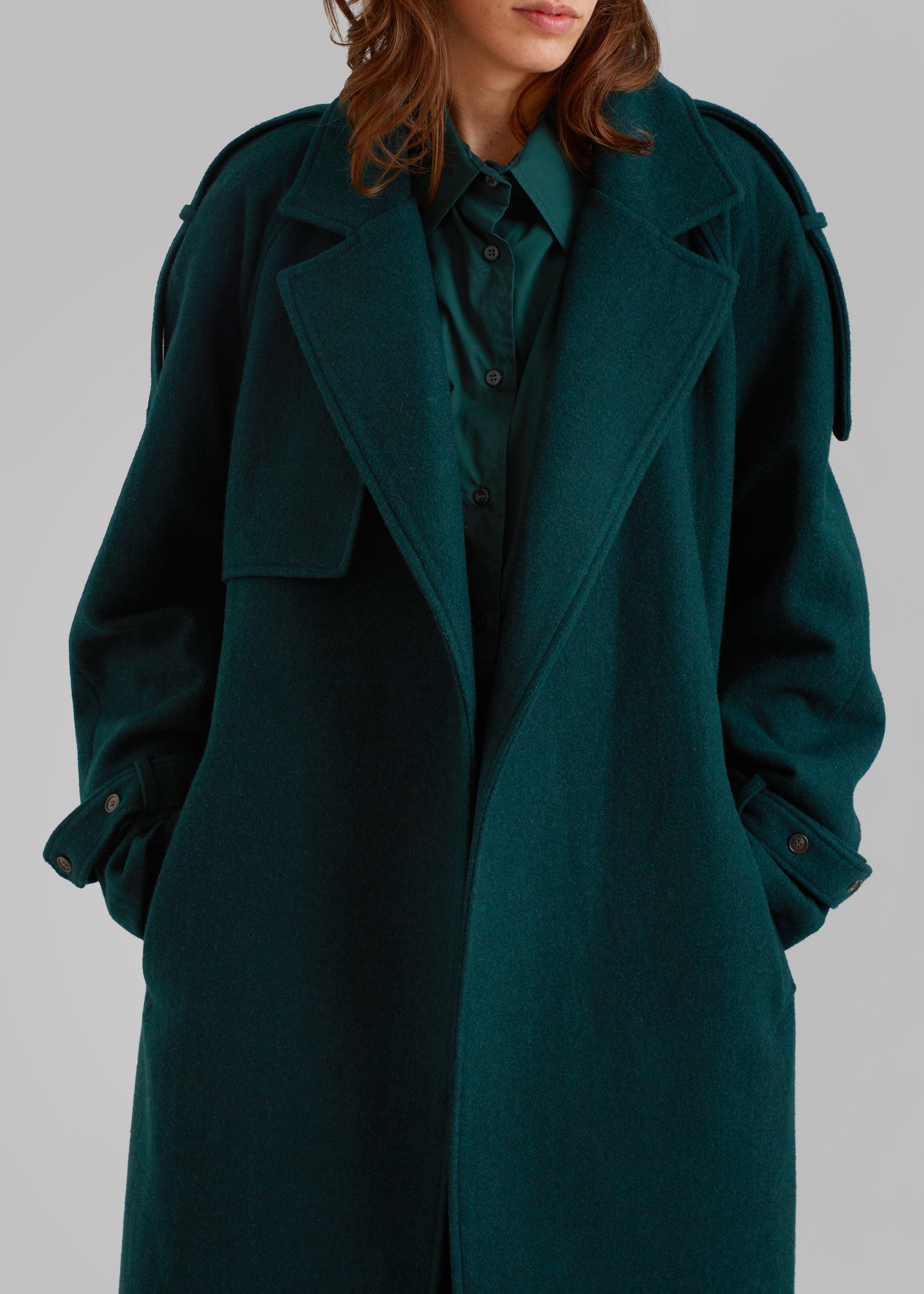 Suzanne Wool Trench Coat - Bottle Green - 11