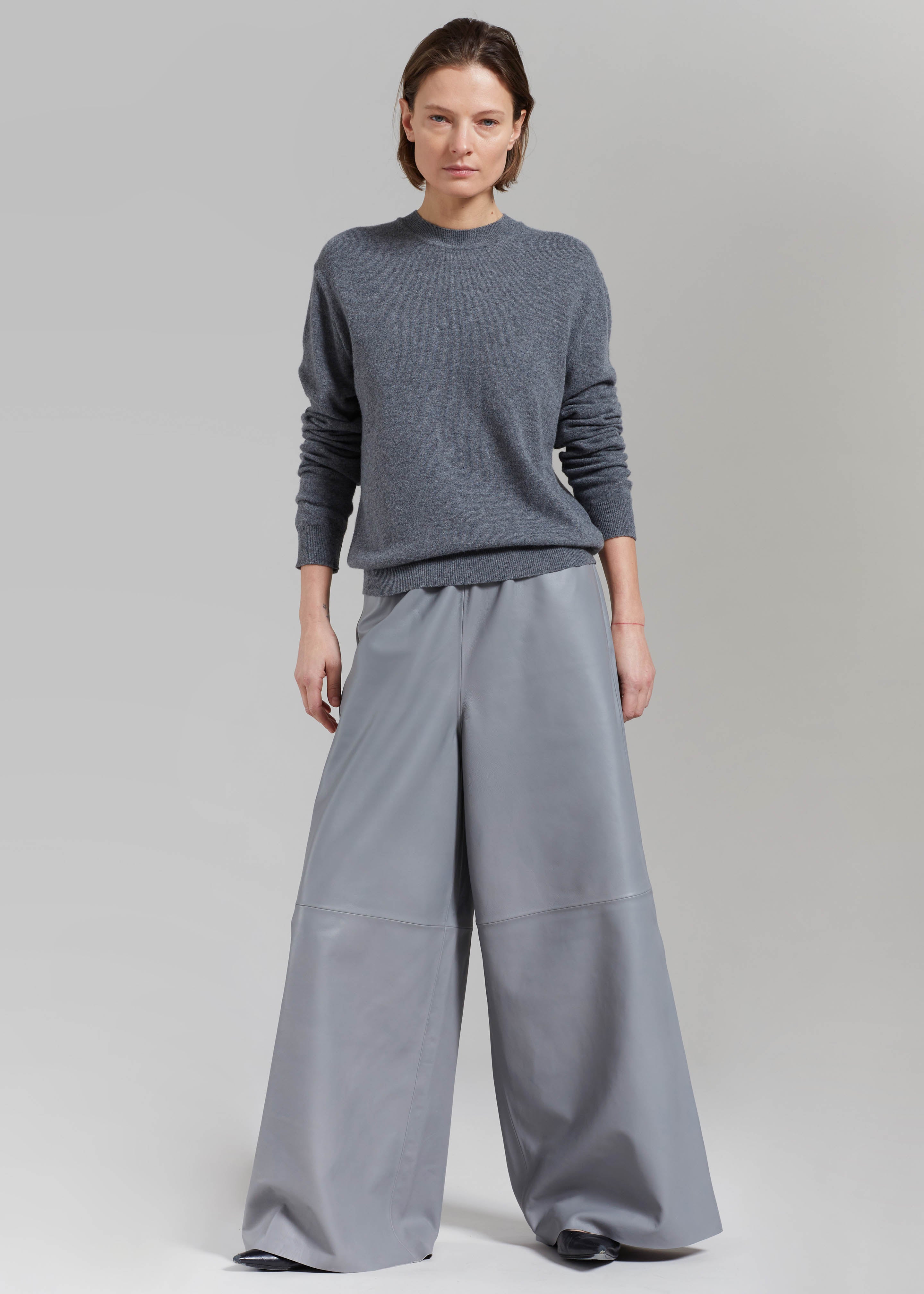 Sydney Wide Leather Pants - Grey - 5