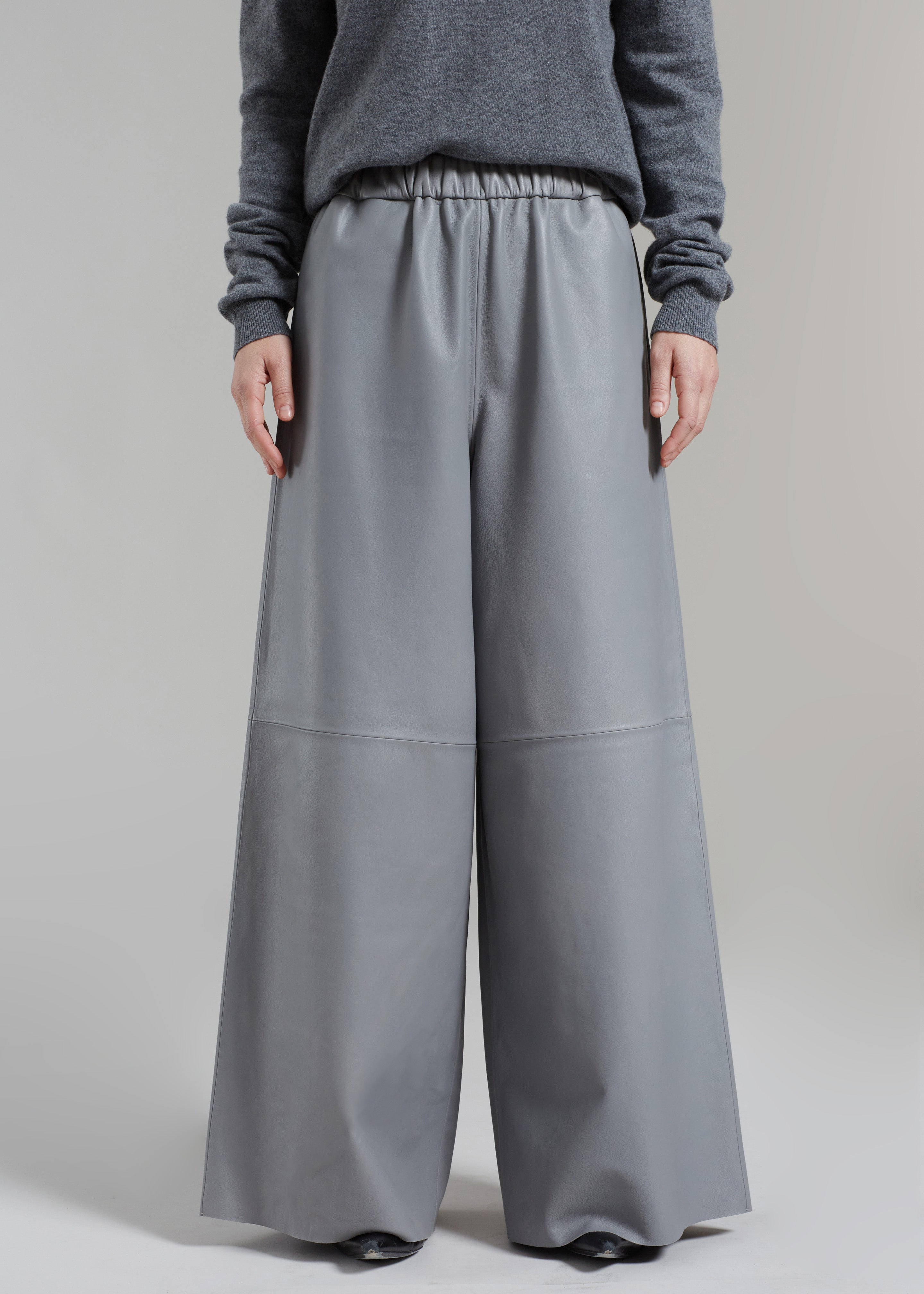 Sydney Wide Leather Pants - Grey - 6