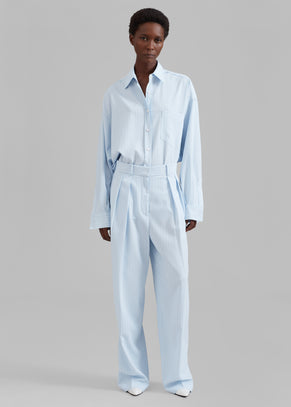 Tansy Fluid Pleated Trousers - Blue Pinstripe